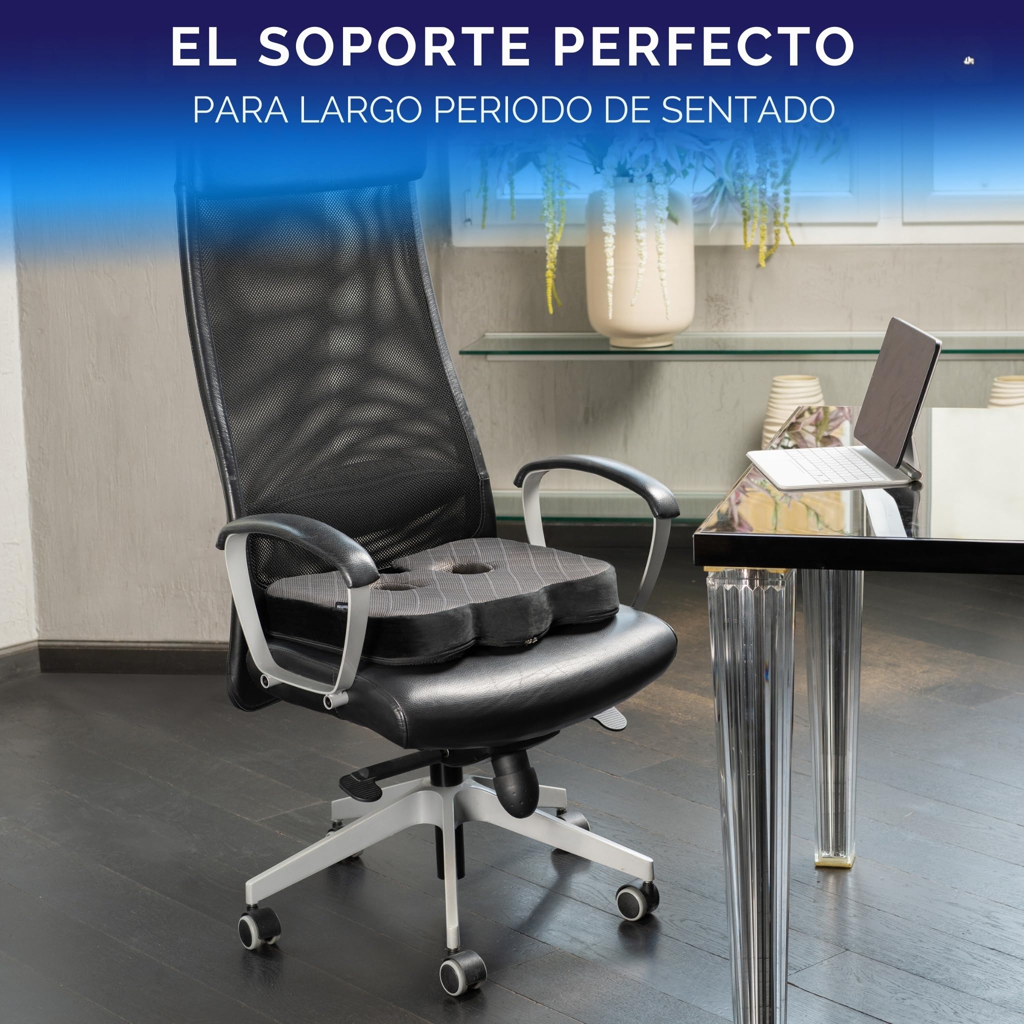 Healthfix® Cojín Ortopédico de Espuma Viscoelástica para Coxis y Ciática – Almohada Ergonómica para Silla de Oficina, Coche o Escritorio – Funda Lavable y Base Antideslizante
