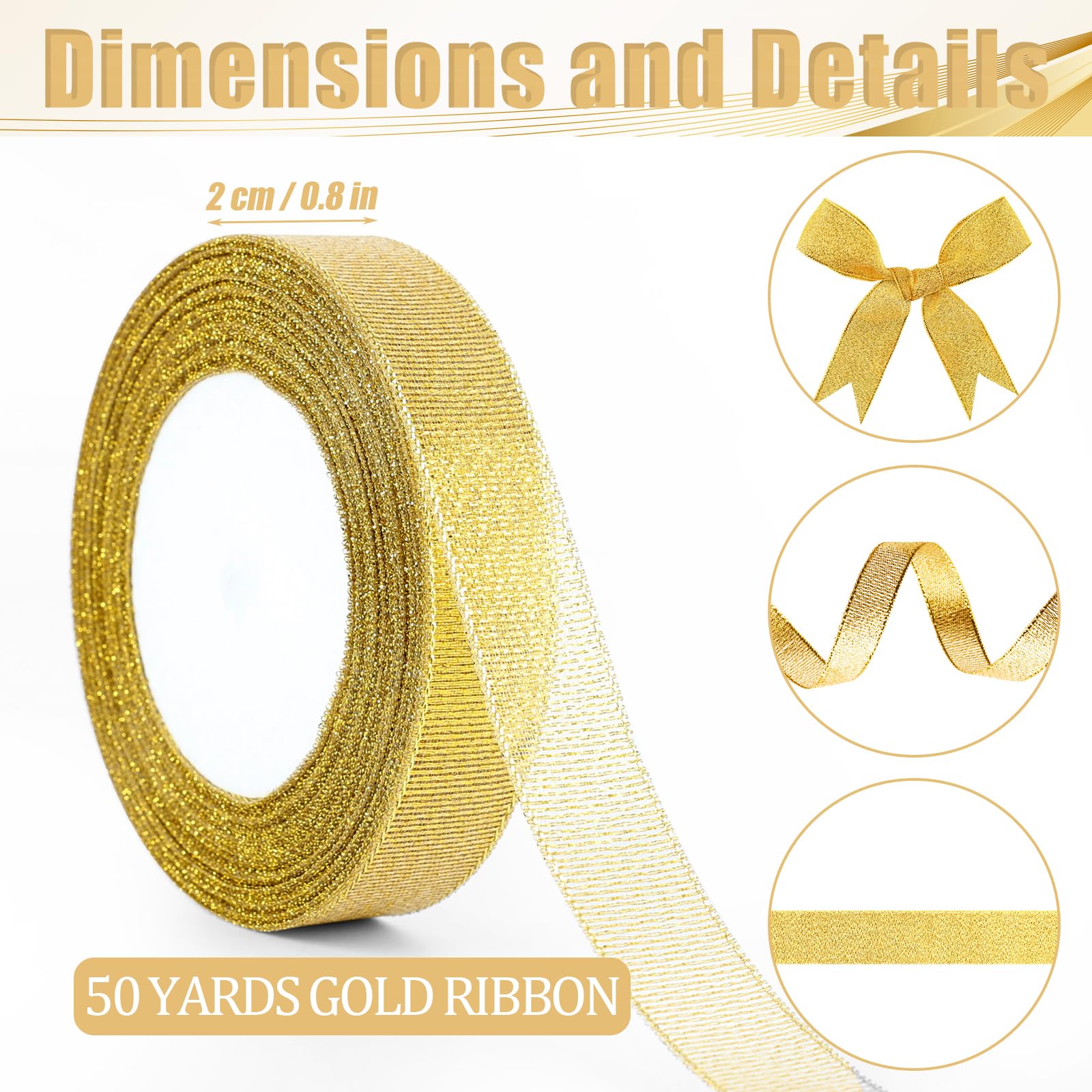 GXFCING Gold Organza Ribbon 20mm, 44m Glitter Gold Christmas Ribbon for Gift Wrapping Crafts, DIY Sewing, Cakes, Weddings - Image 4