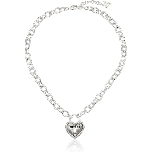 GUESS "Basic" Silver Framed Heart Logo Pendant Necklace, 18" + 2" Extender