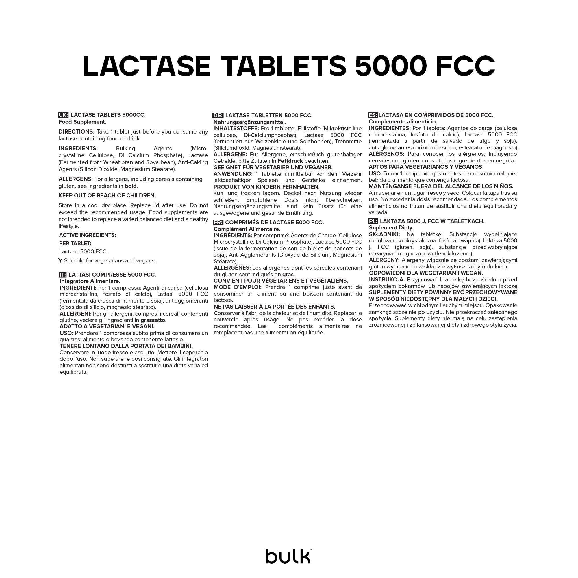 Bulk Comprimés d'enzyme lactase pure, 5000 FCC, paquet de 270, l'emballage peut varier