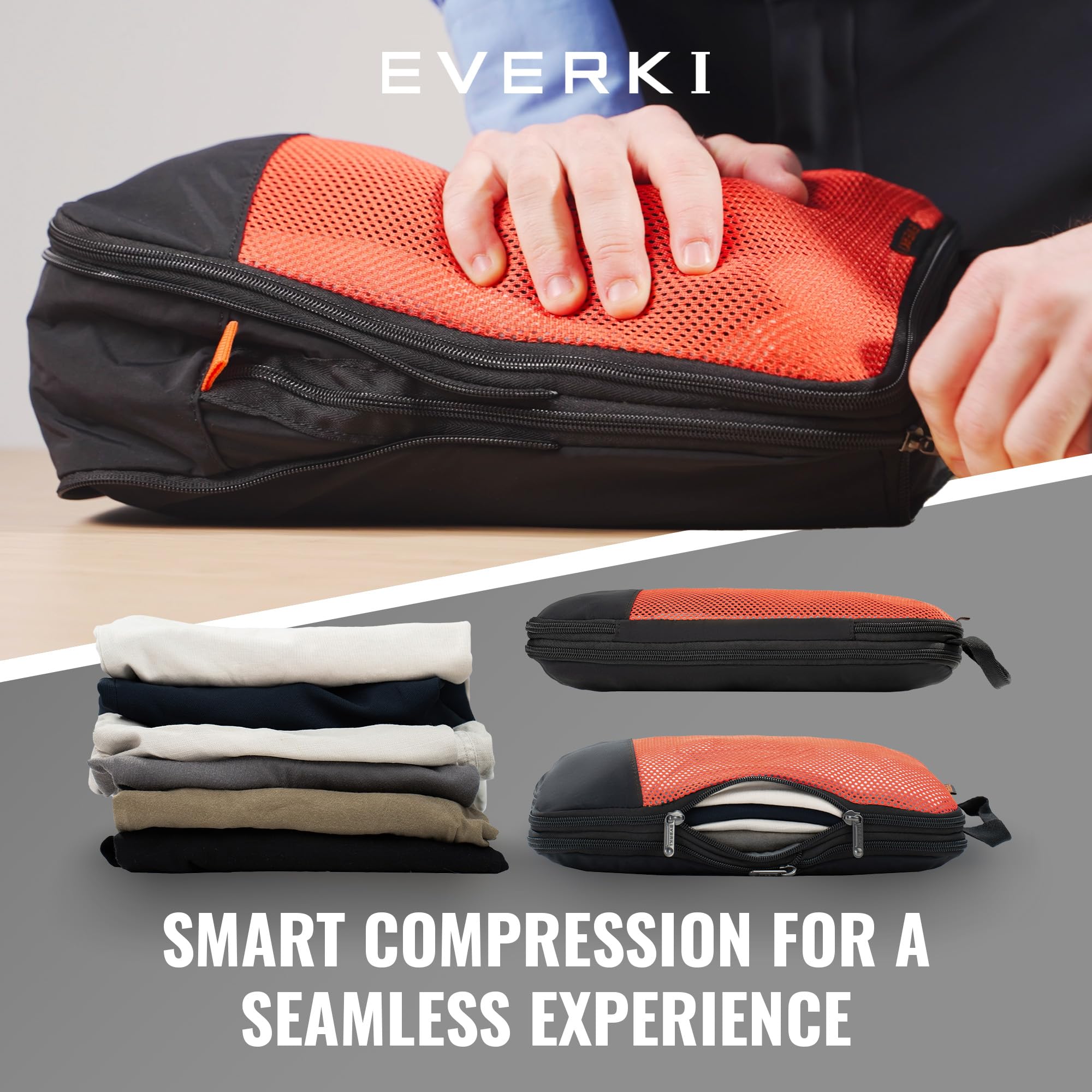 Everki Business 120 Laptop Rucksack mit Regenschutz & 3-teiligen Kompressions-Packwürfeln – 40L Kapazität, 180° Klapp-Design, gepolstertes Fach, leichter Reiseorganizer