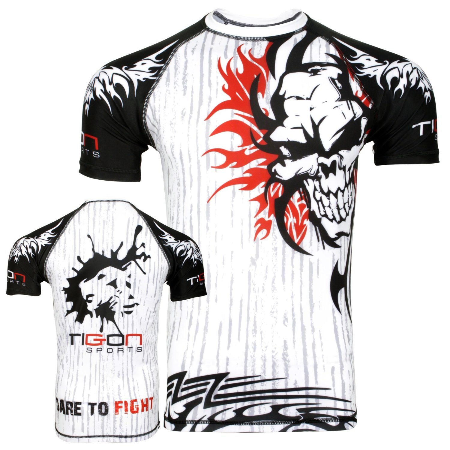Tigon Sports MMA Rash Guard Compression Base Layer Short Sleeve Mens White (Large)