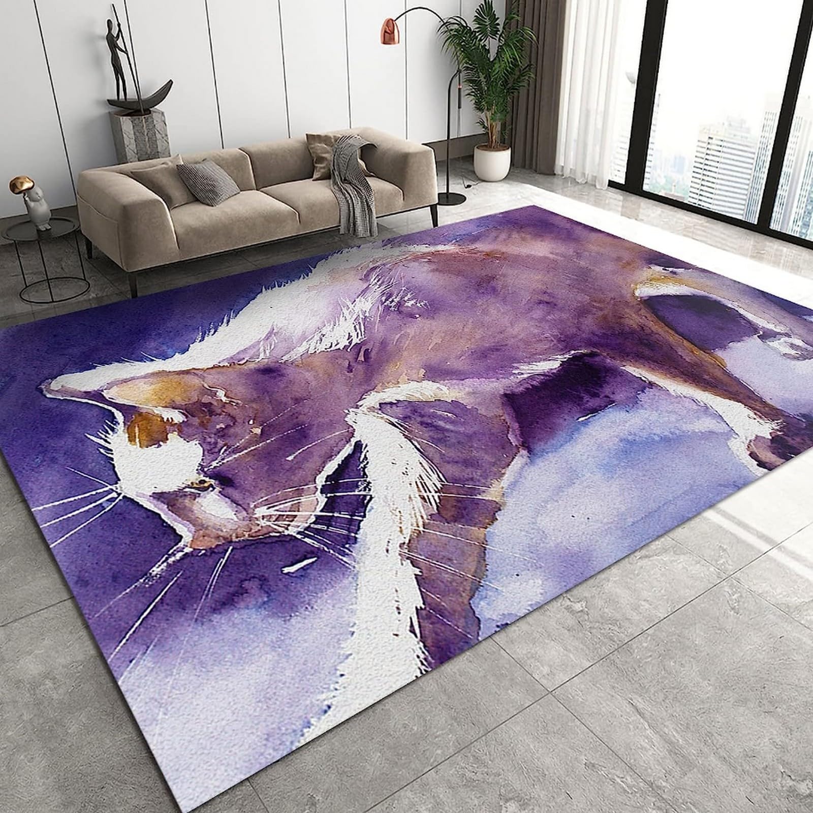Tapis de salon chat 3D antidérapant et doux pour chambre moderne 90x150 cm