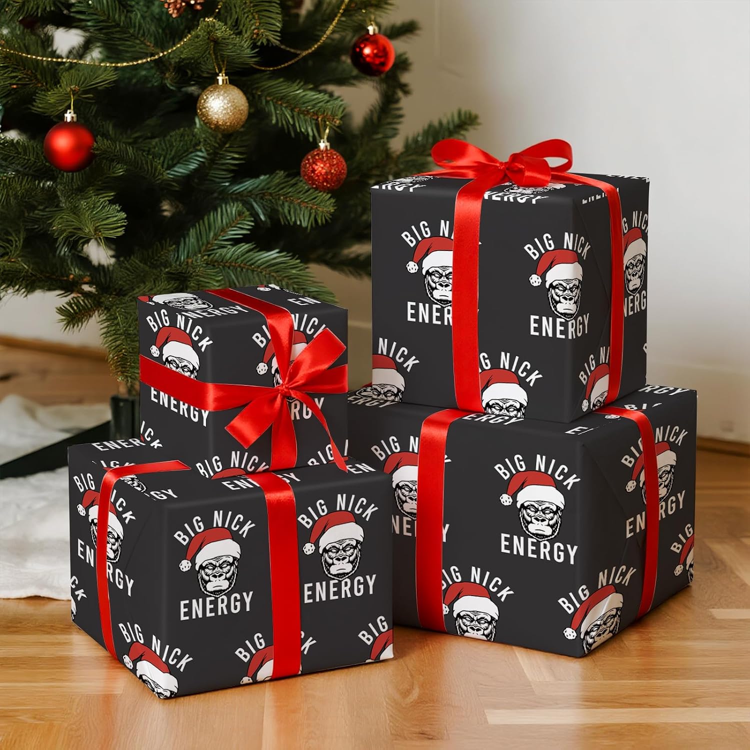 RUSPEPA Funny Christmas Wrapping Paper Roll for Women Men, Mini Roll, Big Nick Energy Cool Santa Claus Design, Black Gag Gift Wrap for Christmas Party, Holiday, Birthday, 17 Inches x 16.4 Feet image 3