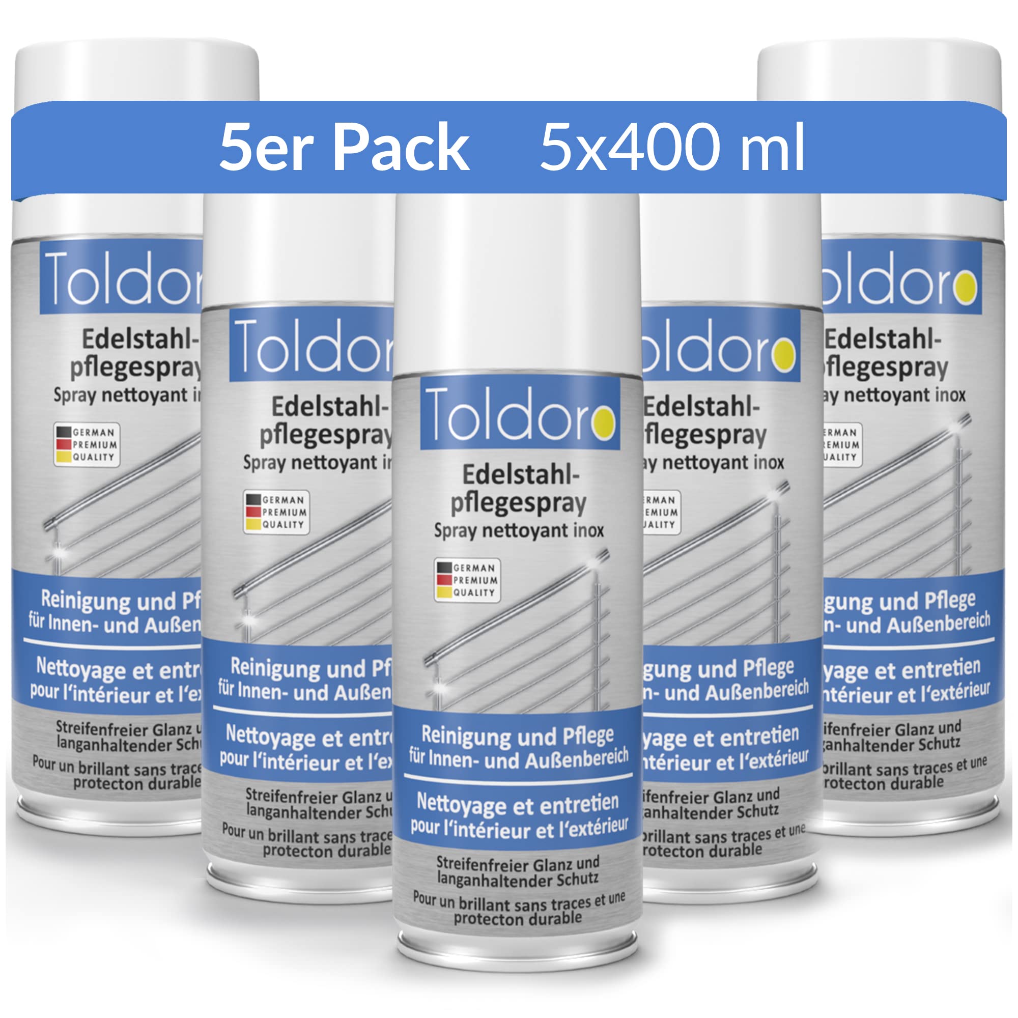 Toldoro 5 aerosoles de cuidado de acero inoxidable 400 ml/limpiador de acero inoxidable para cocina o parrilla/cuidado de acero inoxidable, como limpiador de acero inoxidable o limpiador de metal como