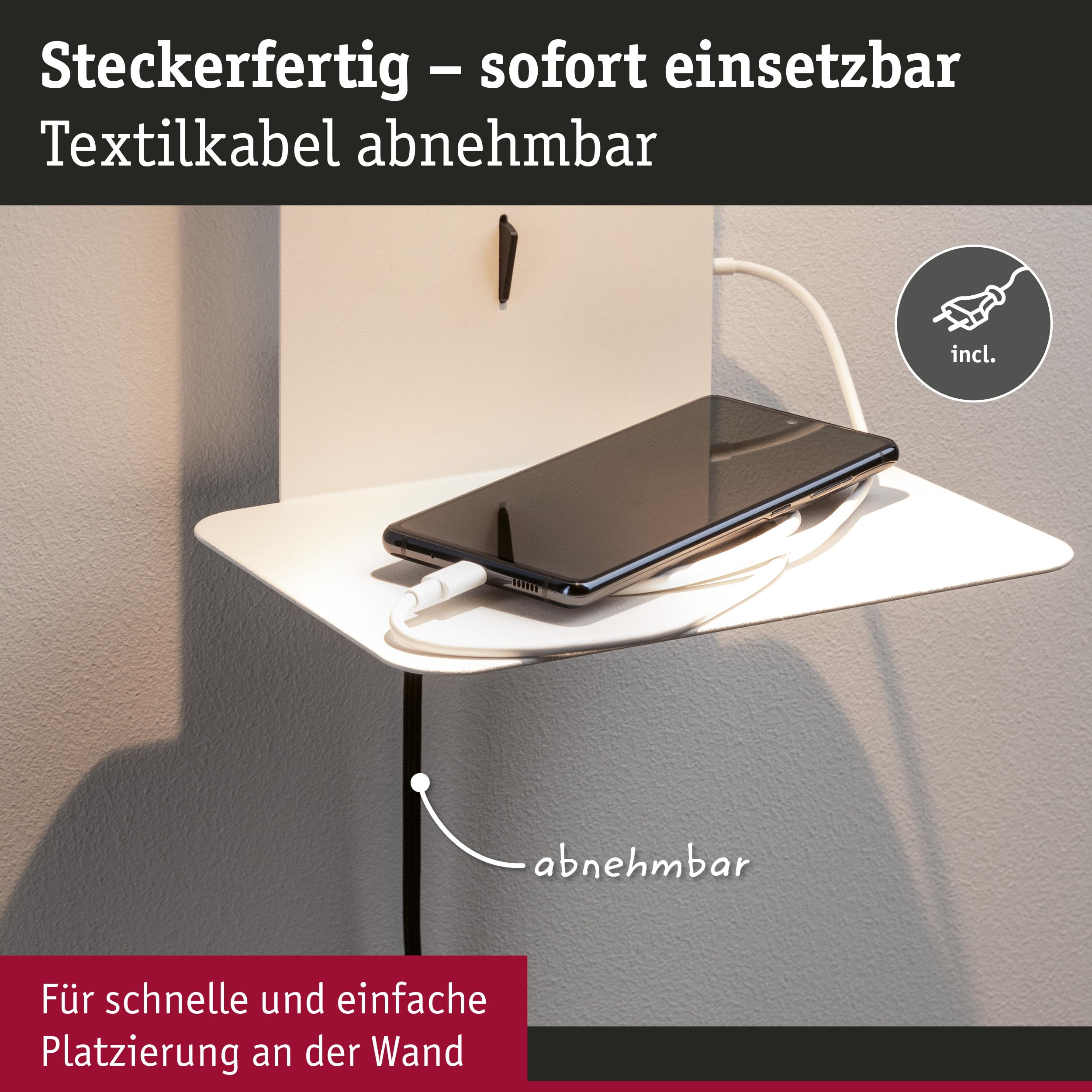 Paulmann 71098 Wandleuchte Malena USB C GU10 230V max. 5W Weiß matt Wandleselampe