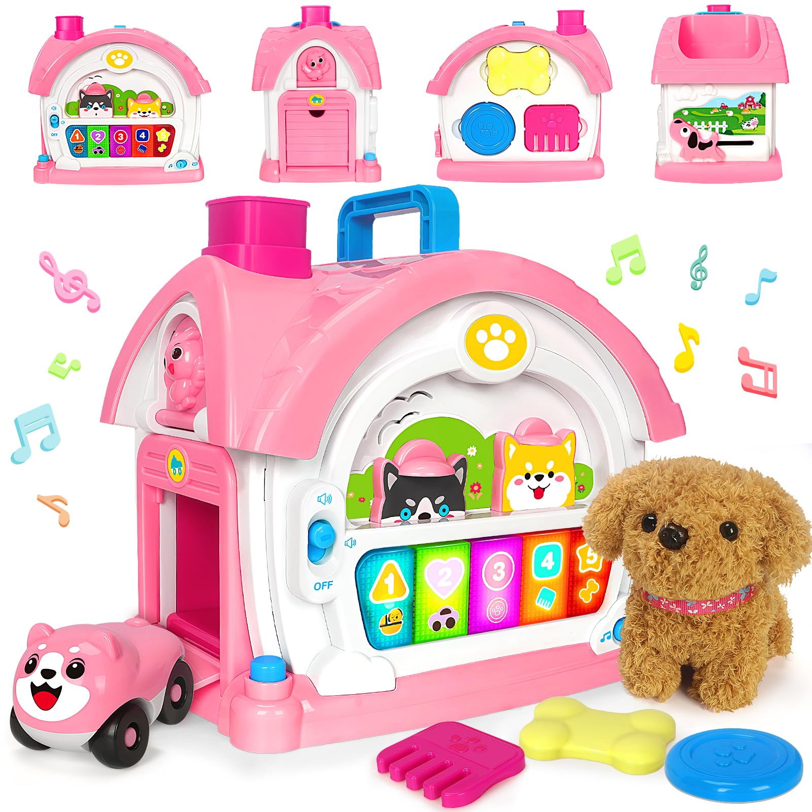 Juguetes Montessori para regalos de niña de 1, 2, 3 años, juguetes musicales para bebés de 12 a 18 meses, juguete de aprendizaje bilingüe 10 en 1 con luz de sonido, juguete de simulación con cachorro