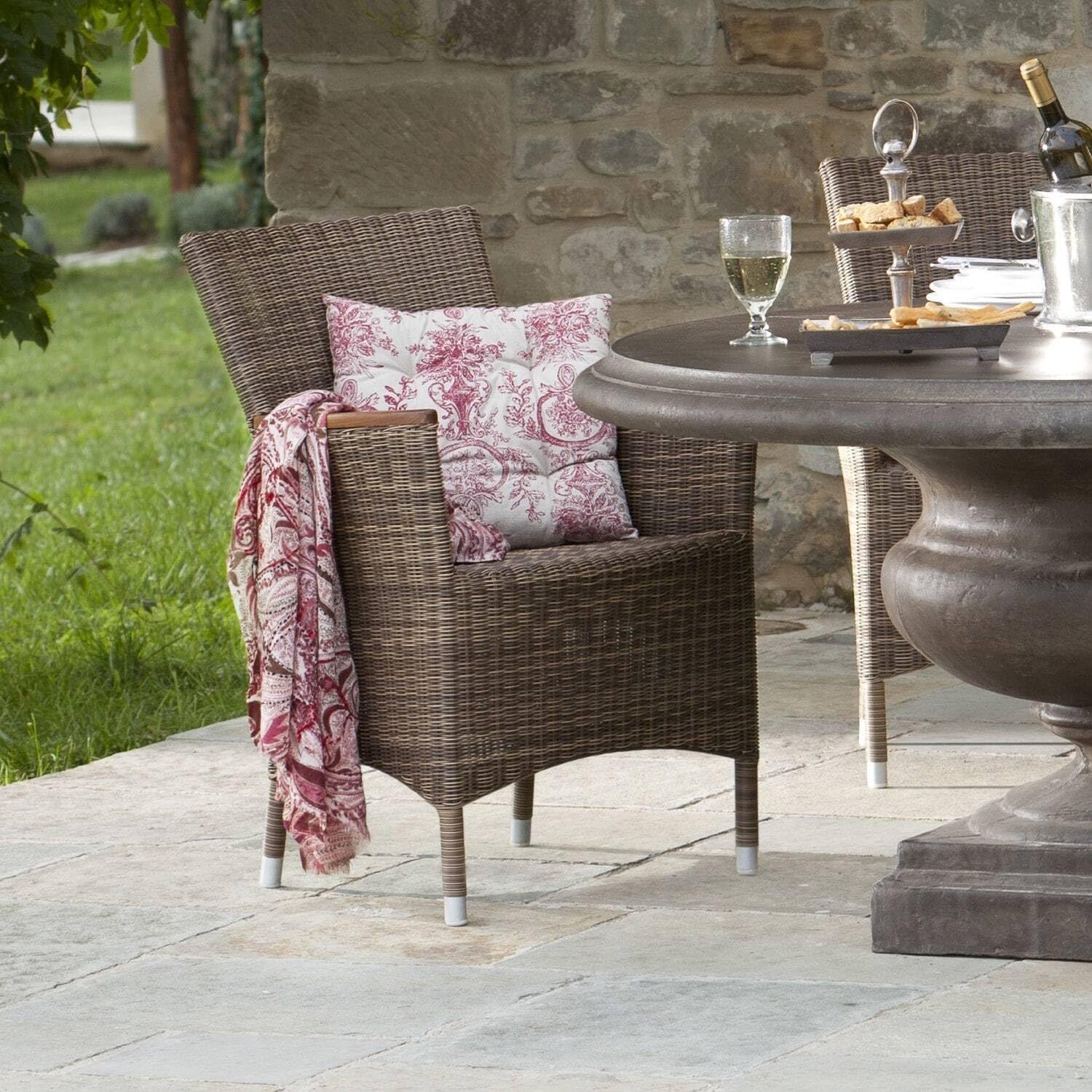 Loberon Sessel Casper, Designklassiker, Hochwertig Geflochten, inkl. Sitzauflage, Gartenmöbel, Outdoor, Sitzmöbel, Kunststoff, Teakholz, braun