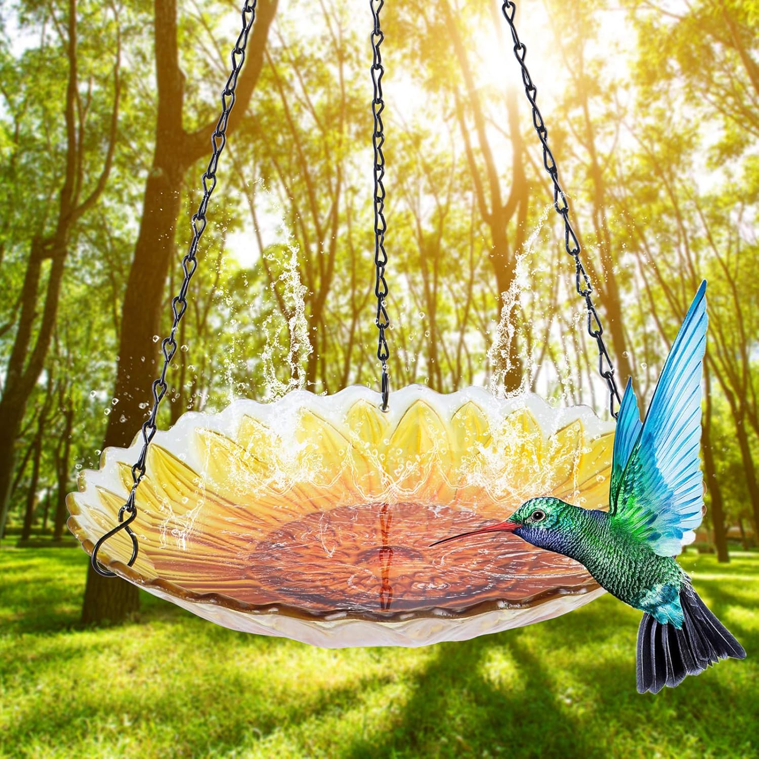 VCUTEKA Hanging Bird Bath Outdoor Glass Bird Bath Bowl Small Bird