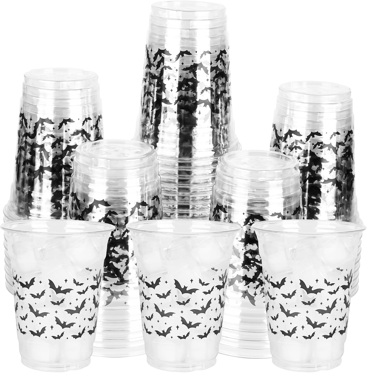 Halloween Disposable Plastic Party Cups, 12 oz, 100 Count, Black Bats