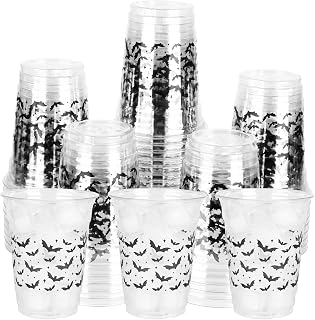 Halloween Bats Plastic Cups White Black Ghosts Disposable Party Cup Cute Spooky 12oz Clear Cups for Candy Beverage Snacks Birthday Baby Shower Party Supplies (100, Bats)