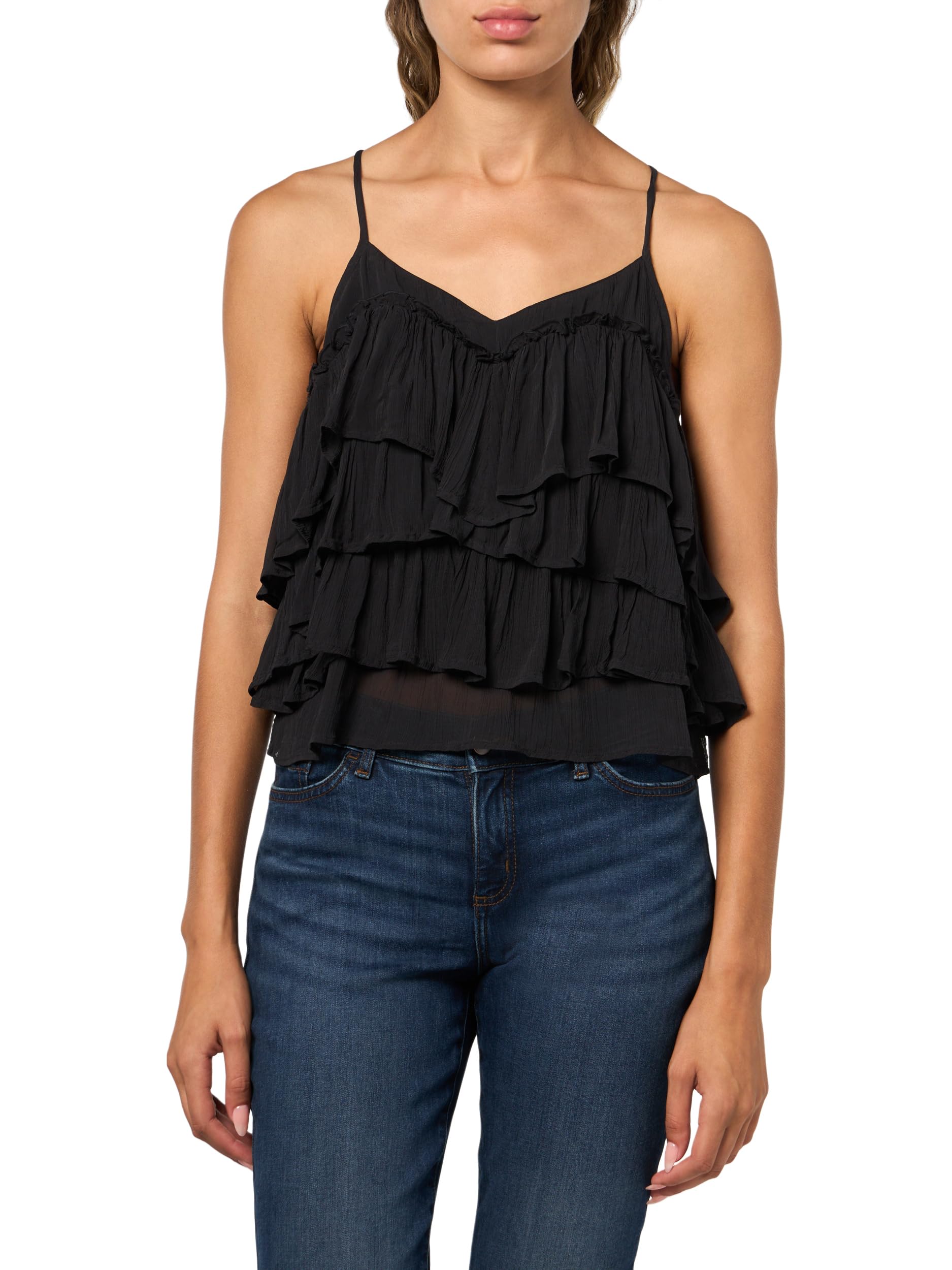 Lucky Brand Womens Printed Chiffon Ruffle Top