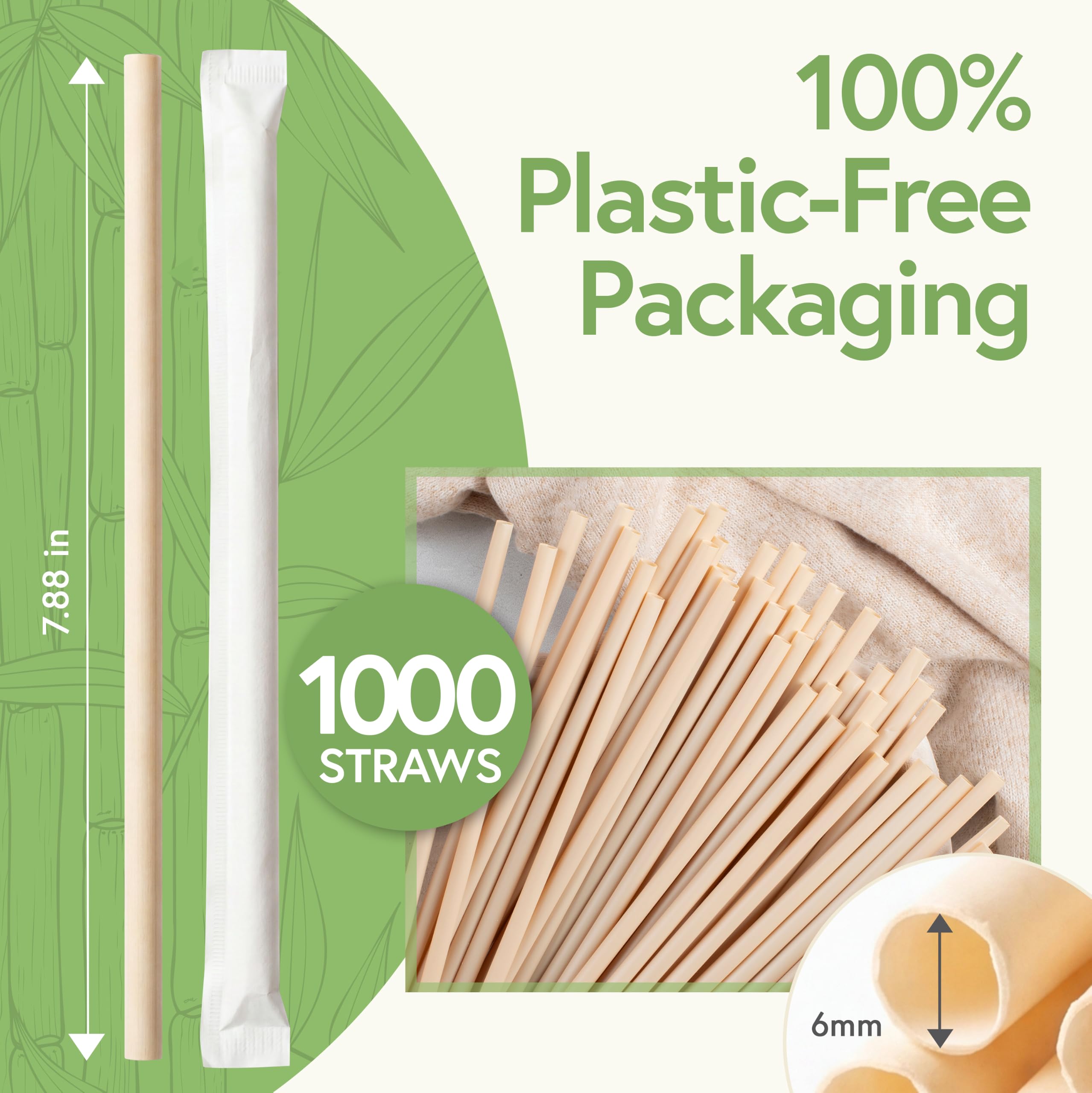 Ibambo Confezione da 1000 (4 scatole da 250) cannucce usa e getta in bambù – Cannucce compostabili da 20 cm – realizzate in fibra di bambù per bevande calde e fredde – cannucce ecologiche per uso