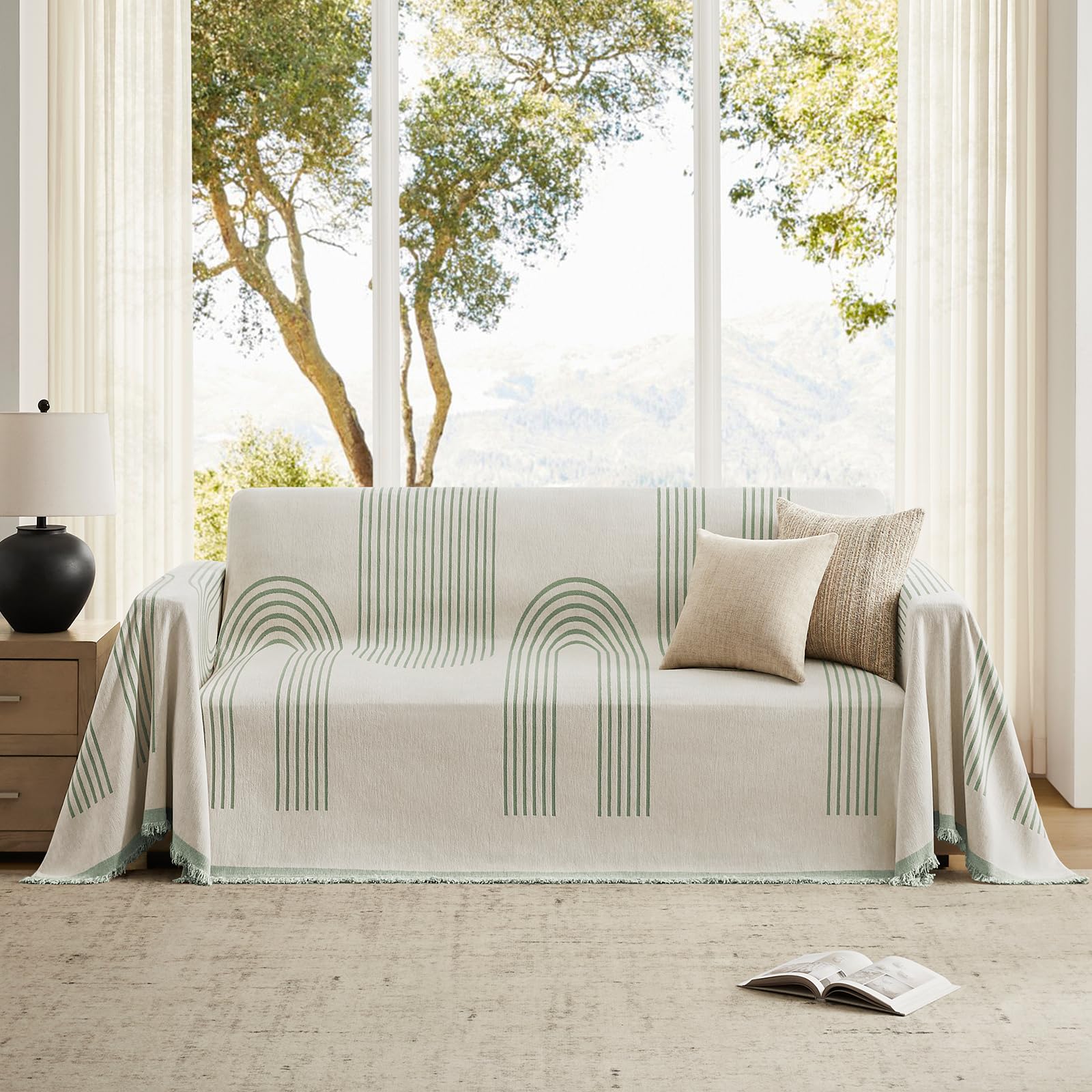 Maymiss Boho Couch Cover Washable Sectional Couch Covers for Dogs Reversible Sofa Slipcover for 2 or 3 Cushion Couch Pet Friendly Furniture Protector