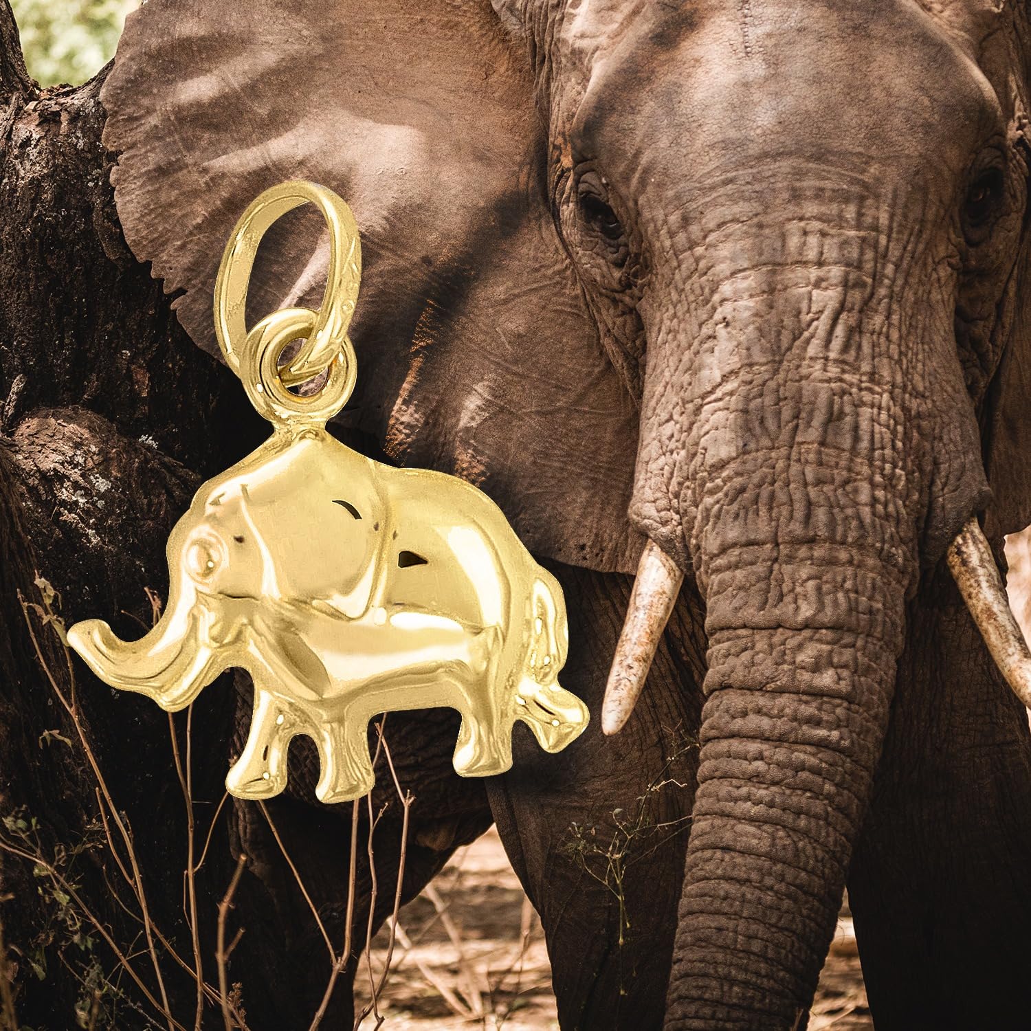 Lucchetta - Pendentif Eléphant en Or 18 carats Vrai - Bijoux Porte Bonheur, Pendentifs Seuls et Pièces pour Colliers - Bijoux Jeune FIlle Enfant