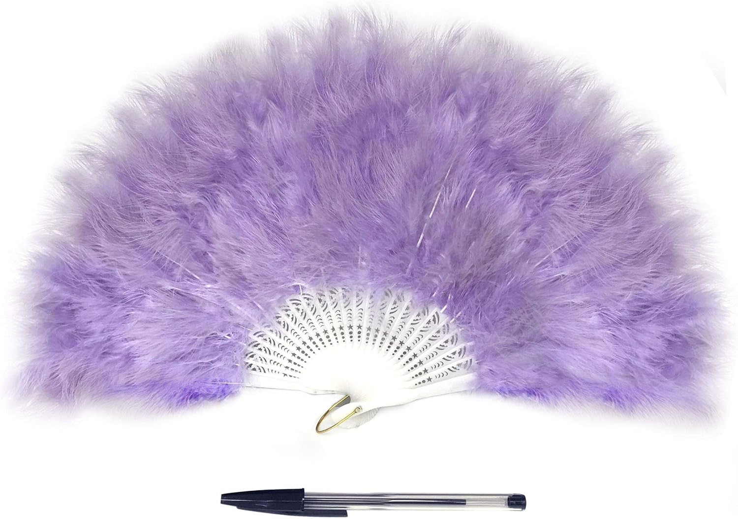 FANSOFFANS Marabou Feather Hand Fan 45cm, Fancy Dress Wedding Party Favour Gift Outdoor Vintage Dance Photoshoot (Soft Purple) - Image 3