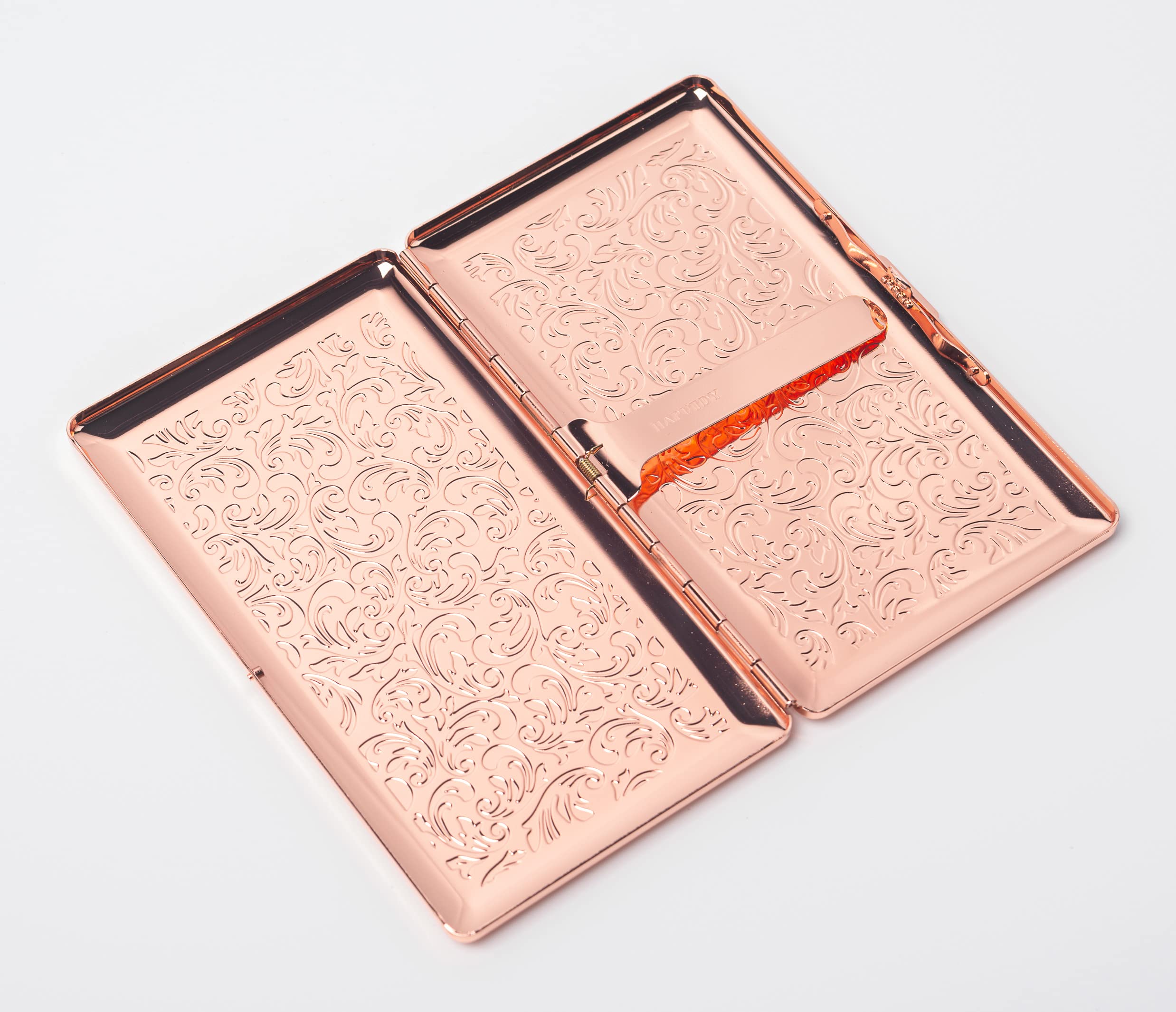 Beautiful Stylish Simple Unilateral Metal Ladies and Men's Cigarette Case,Holds 10 120's Capri Cigarettes (Arabesque Rose Gold): 10pcs 120mm Arabesque Rose Gold