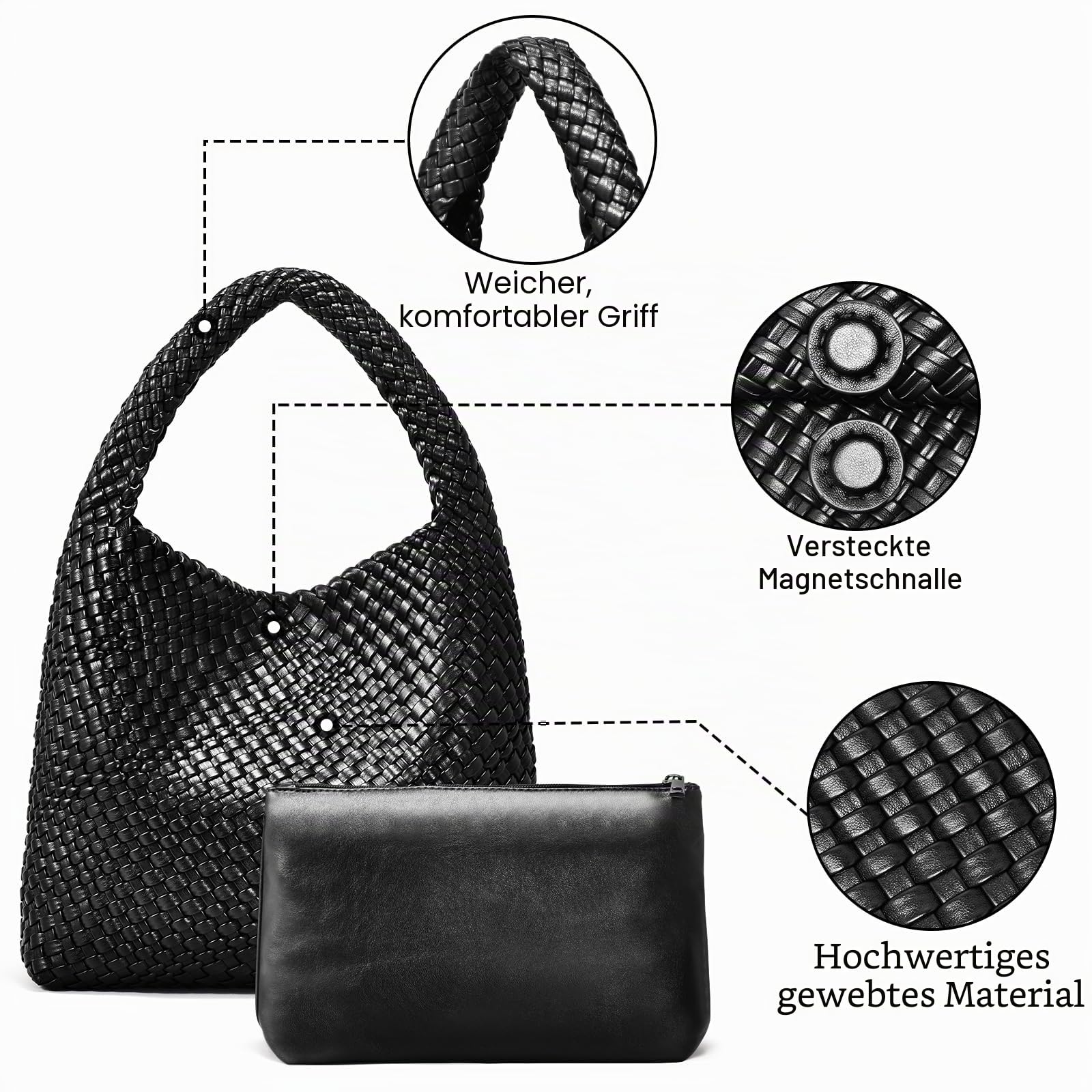 oscaurt Tragetasche für Damen, gewebte Ledertasche, gewebte Tragetasche, Damen-Handtaschen, Schultertaschen, Einkaufstasche, Top-Griff, Tasche mit Beutel, Geldbörse