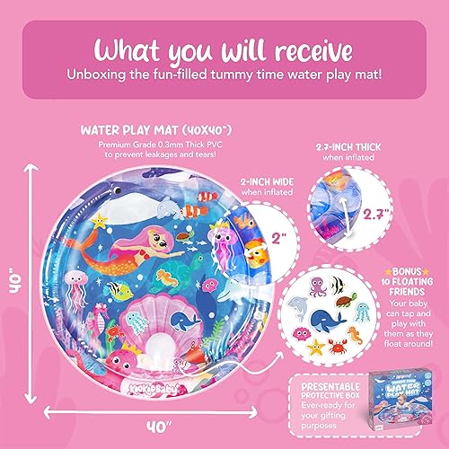 Miniatura 2 de Tapete de agua para bebés y bebés – Alfombrilla de agua sensorial extra grande para el tiempo boca abajo y desarrollo motor, almohadilla de agua a