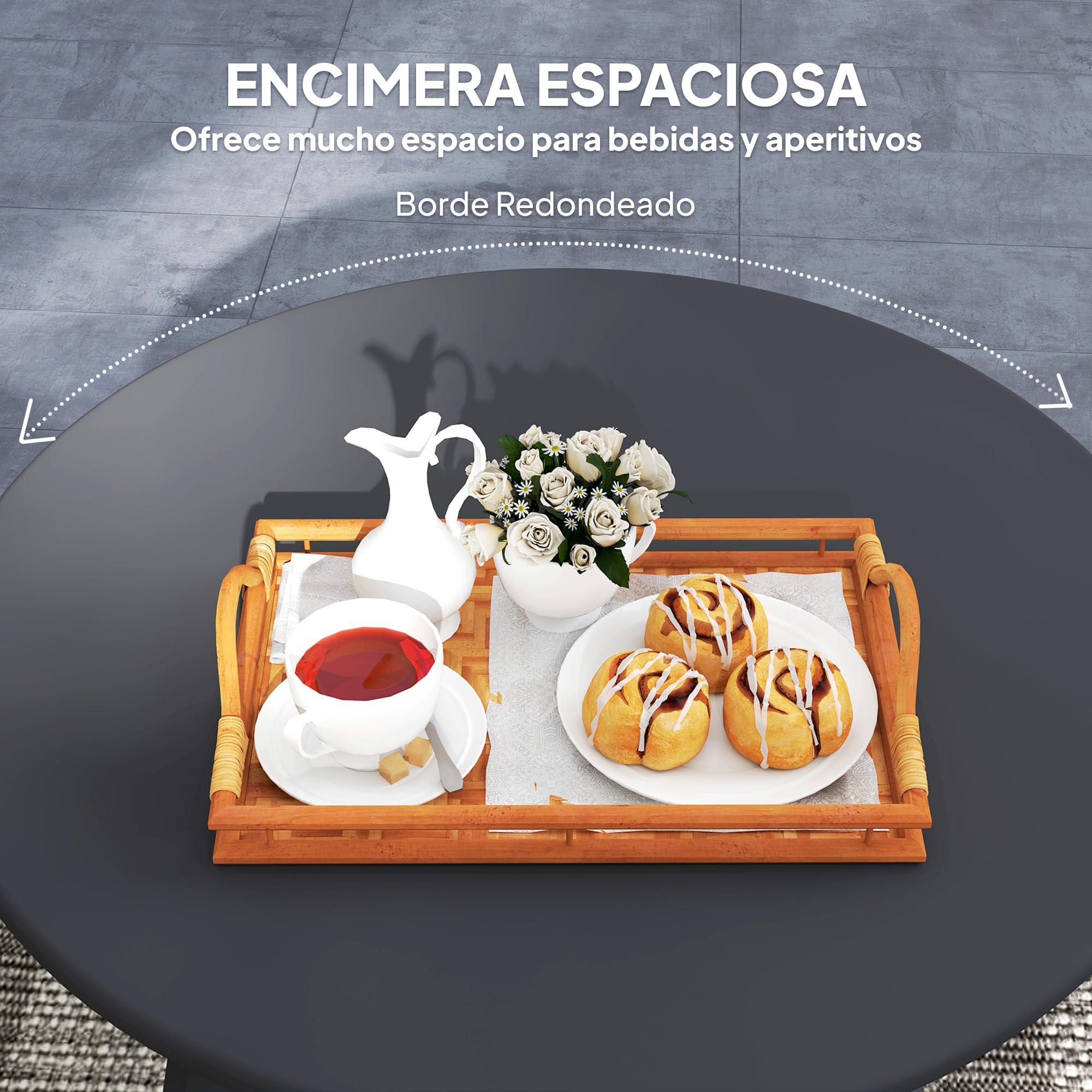 Outsunny Mesa de Centro de Jardín Redonda de Metal Mesa Auxiliar con Bordes Redondeados Patas Antideslizantes Mesa de Café para Patio Balcón Salón Ø70x42 cm Negro