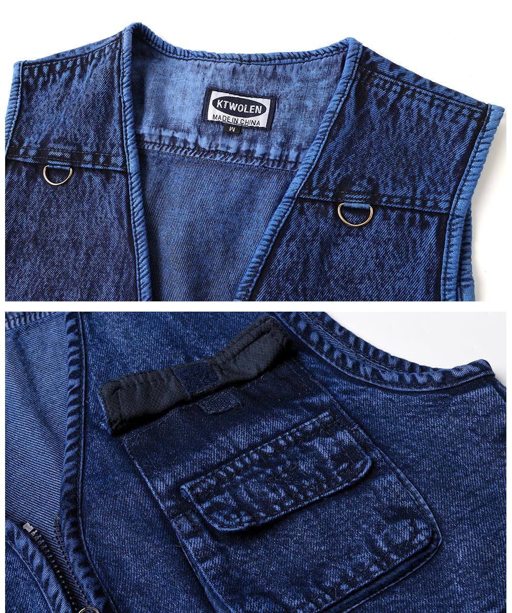 Gilet di Jeans da Uomo Vintage Giubbino di Jeans Smanicato da Moto Giacca Jeans Senza Maniche Multitasche Denim Gilet da Pesca Lavoro Caccia