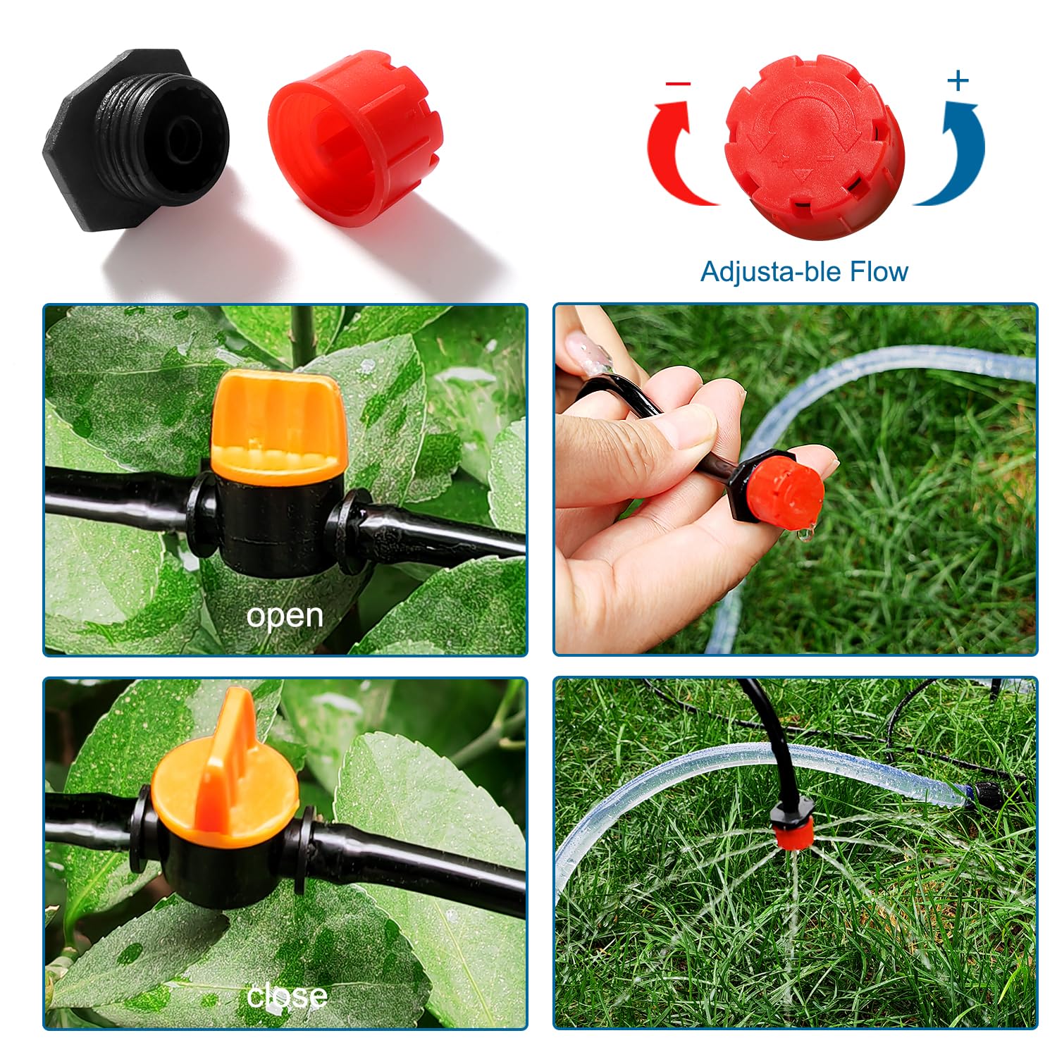 VooGenzek 86 Sztuk 4/6 mm Zestaw do Nawadniania, Wąż Nawadniający 15m, DIY System Nawadniania Ogrodu, z Proste Złącza z Zadziorami, Trójnikiem, Zatyczką Końcową Węża, do Trawnika