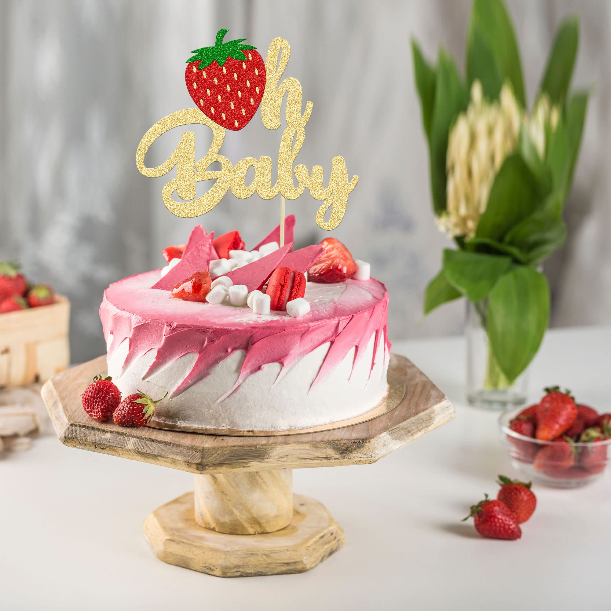 24 Stück Erdbeer Cupcake Topper „Oh Baby“ – Glitzernd, Für Baby Shower & Geburtstag