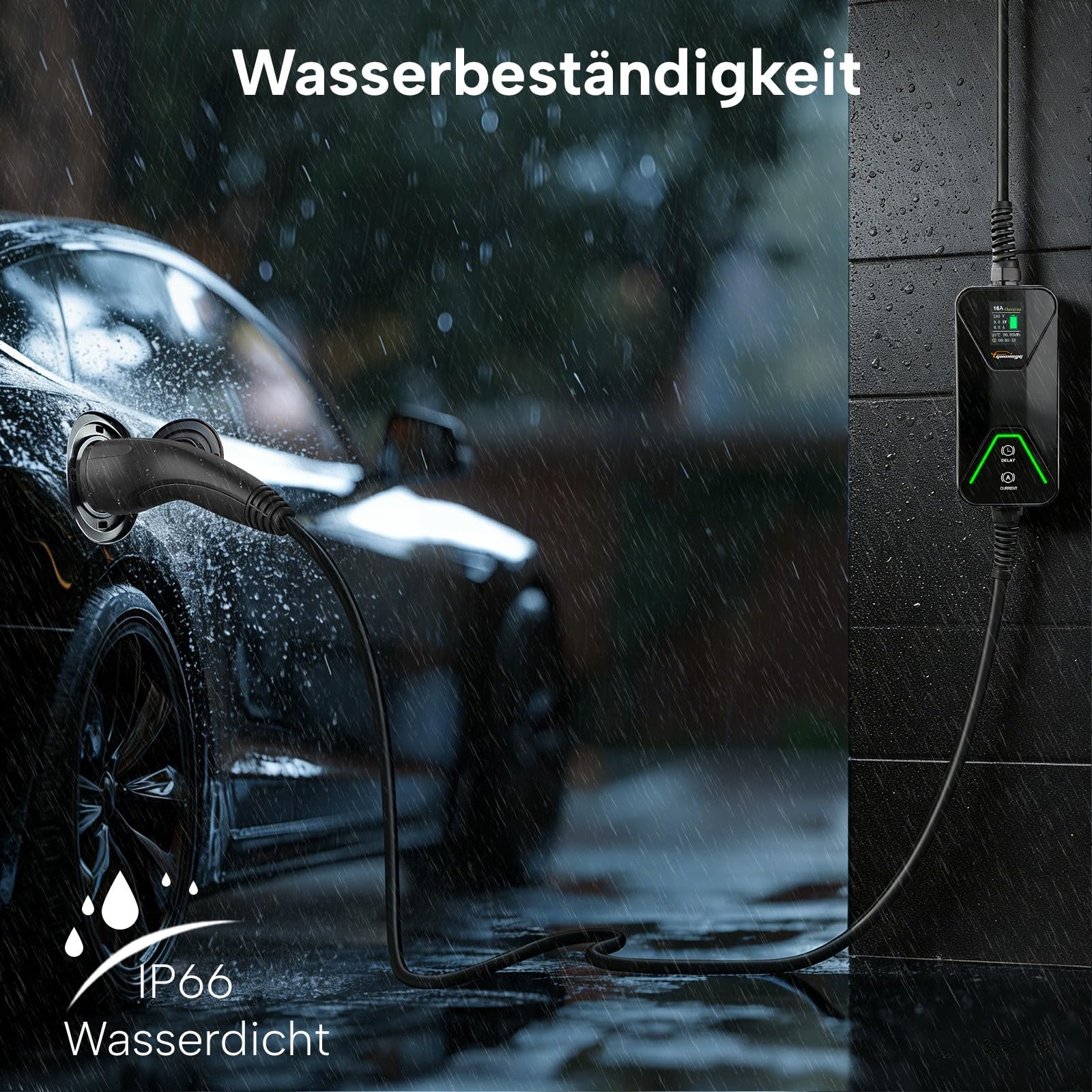 Typ 2 Ladekabel Schuko 3.5kW 16A für PHEV/EV, 8m | 8/10/13/16A Einstellbarer Strom, mit Digitalanzeige, 6h Verzögerungstimer, IP66, Tragetasche und Mikrofasertuch