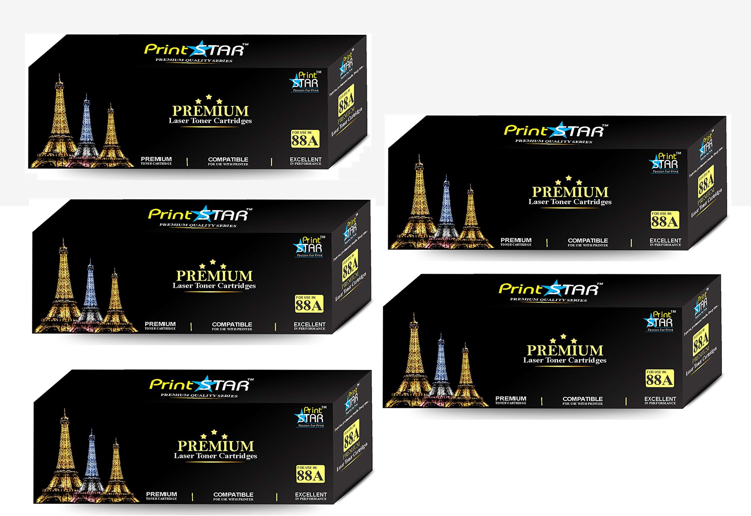 Print Star 88A Single Colour Black Laser Toner Cartridge Replacement of HP CC388A Compatible with HP Laserjet P1106, P1108, 1136, 1213, 1216, 9107, 1008 (Pack of 5)
