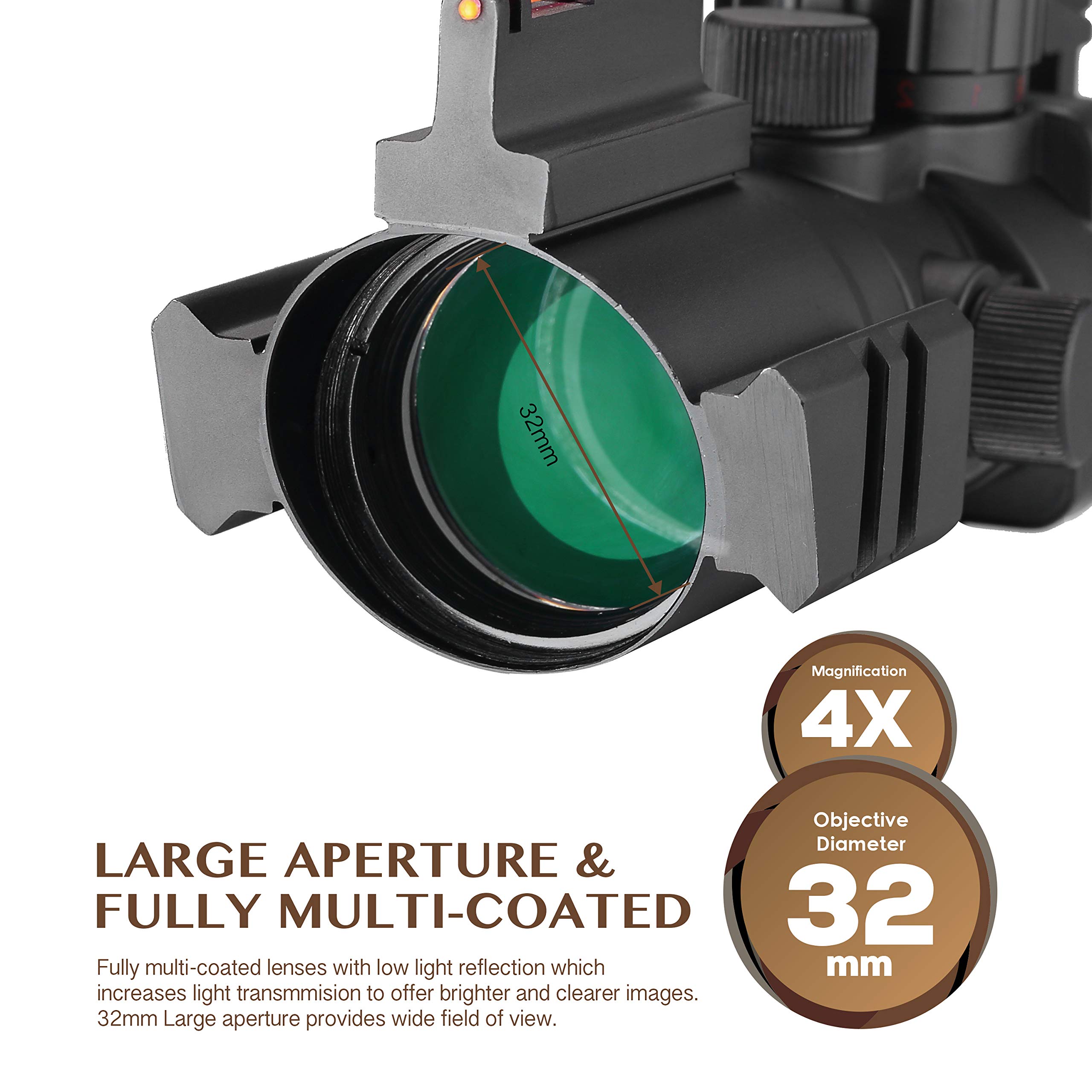 AOMEKIE Zielfernrohr 4x32mm mit Fiberoptic und 11mm/22mm Schiene Airsoft Red Dot Visier Sight Leuchtpunktvisier Rotpunktvisier für Jagd Softair und Armbrust