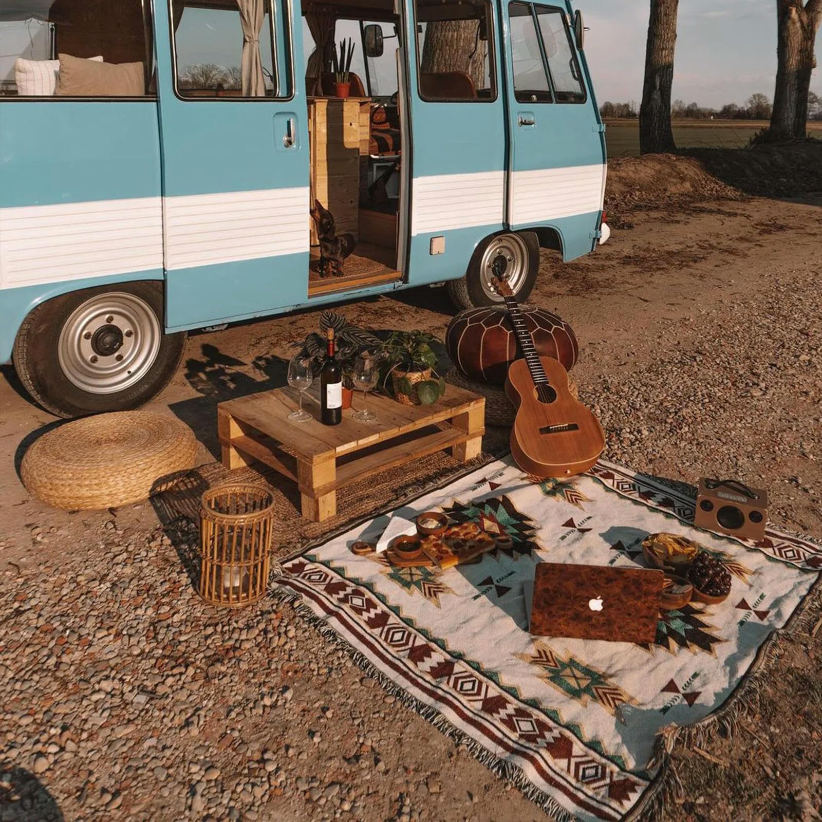 Leinendecken, Outdoor-Teppiche, Camping-Picknickdecke, Boho-dekorative Bettdecken, Karierte Sofamatten, Reiseteppich, Quasten