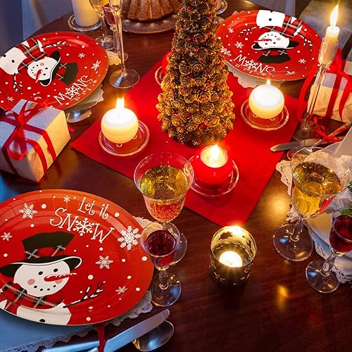 Miniatura 5 de 100 platos ovalados de papel de muñeco de nieve de 10 x 12 pulgadas, platos de papel desechables grandes Let It Snow, platos decorativos de Navidad