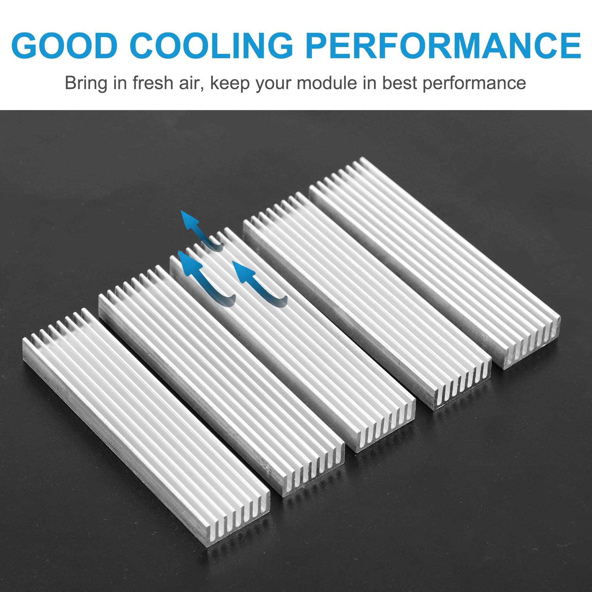 5 unidades de disipador de calor de aluminio, radiador de aluminio en tono plateado, disipador de calor de aletas de refrigeración para amplificador LED, transistor, módulo IC, 3.937 x 0.984 x 5