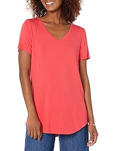 Amazon Essentials Womens Relaxed-Fit Short-Sleeve V-Neck Tunic (Available in Plus Size)