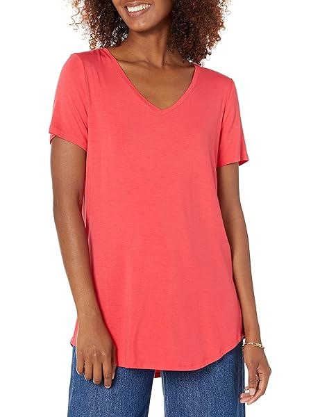 Amazon Essentials Womens Relaxed-Fit Short-Sleeve V-Neck Tunic (Available in Plus Size)