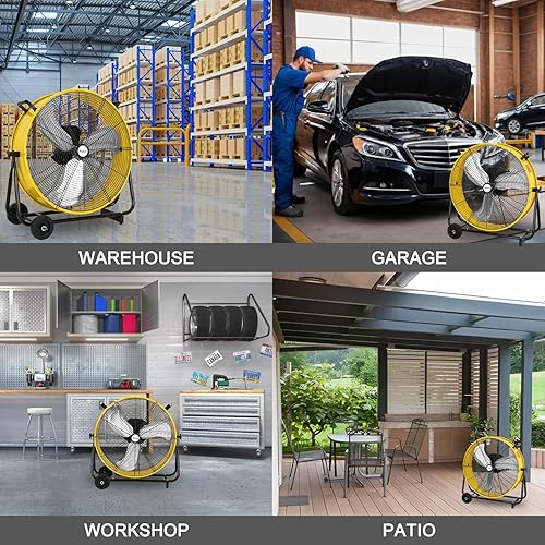 Miniatura 7 de Ventilador de tambor resistente de 24 pulgadas con motor de CC, ultra silencioso, 7800 CFM, ventilador de tambor de metal con inclinación industrial