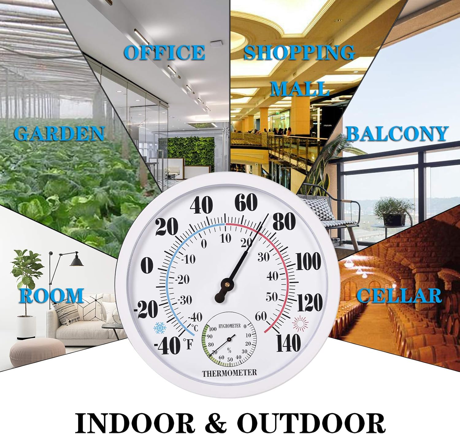 White 10-Inch Indoor Outdoor Thermometer Hygrometer
