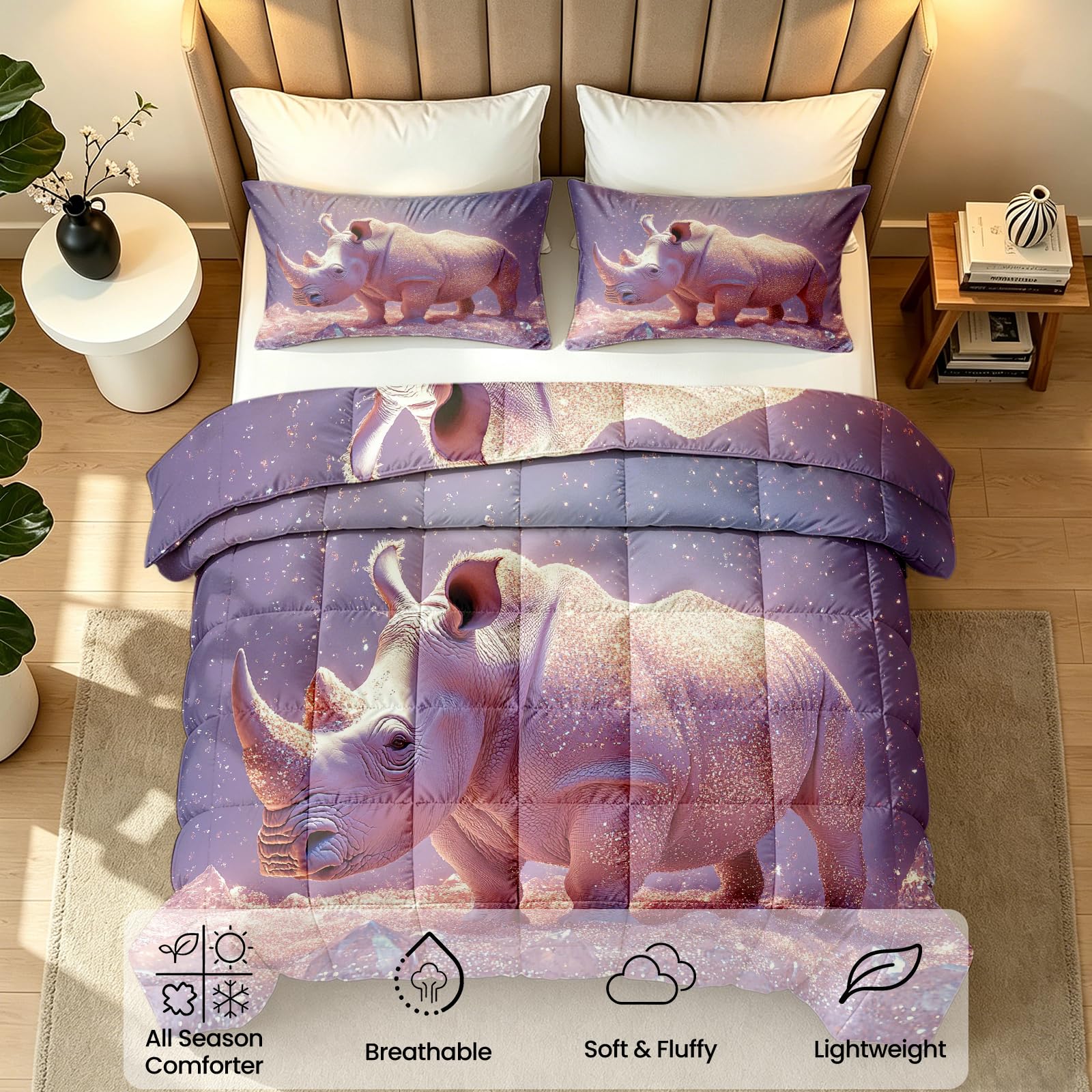 Generisch Daunendecke 155x220 4 Jahreszeiten Traumhaft Nashorn 3D Wende