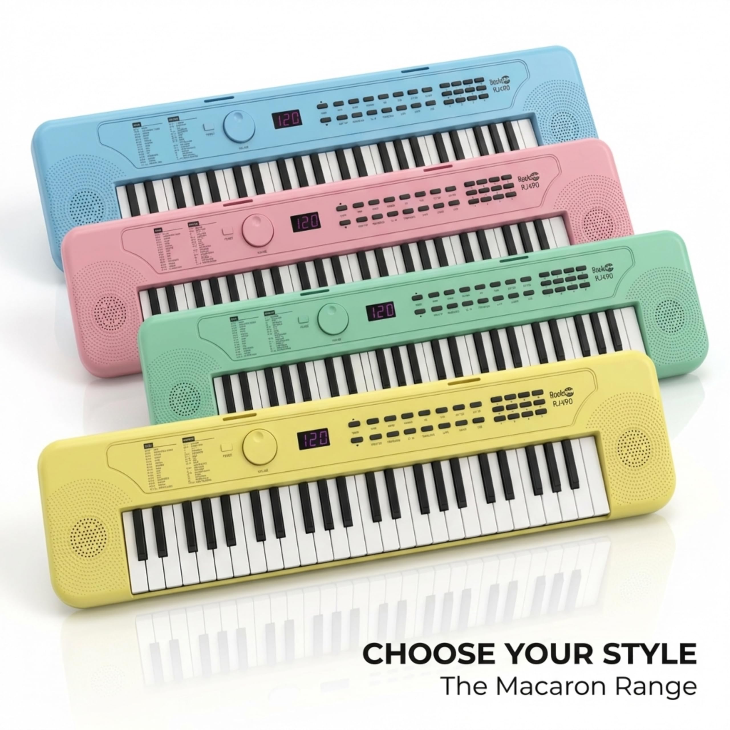 RockJam RJ490BB Mini Tastiera Pianoforte 49 Tasti, Sintetizzatore Elettronico Portatile Azzurro con USB-C, Altoparlanti, Jack Cuffie, 200 Suoni e Ritmi