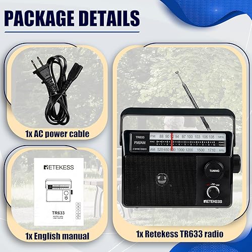 Miniatura 7 de Retekess Radios FM TR633 AM con la mejor recepción, radio portátil enchufable en la pared, conector de antena externa, radio a pilas por 4 pilas AA
