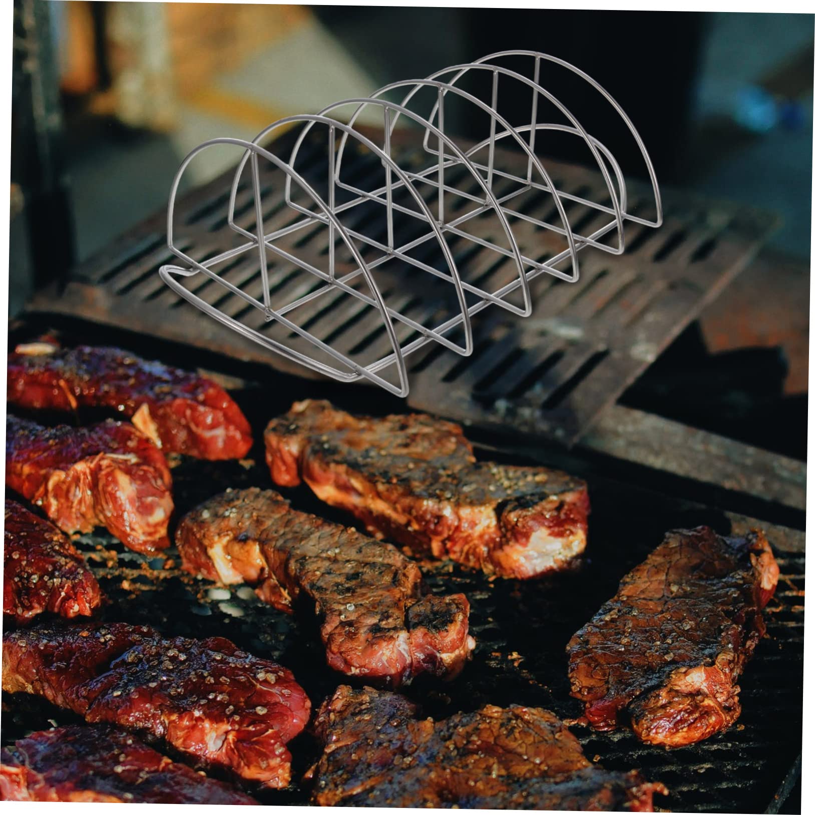 Kisangel Supporto per Costine da Barbecue in Acciaio Inox, Rastrelliera Multiuso per Agnello e Pollo, Leggero e Resistente, per Picnic e Grigliate in Casa