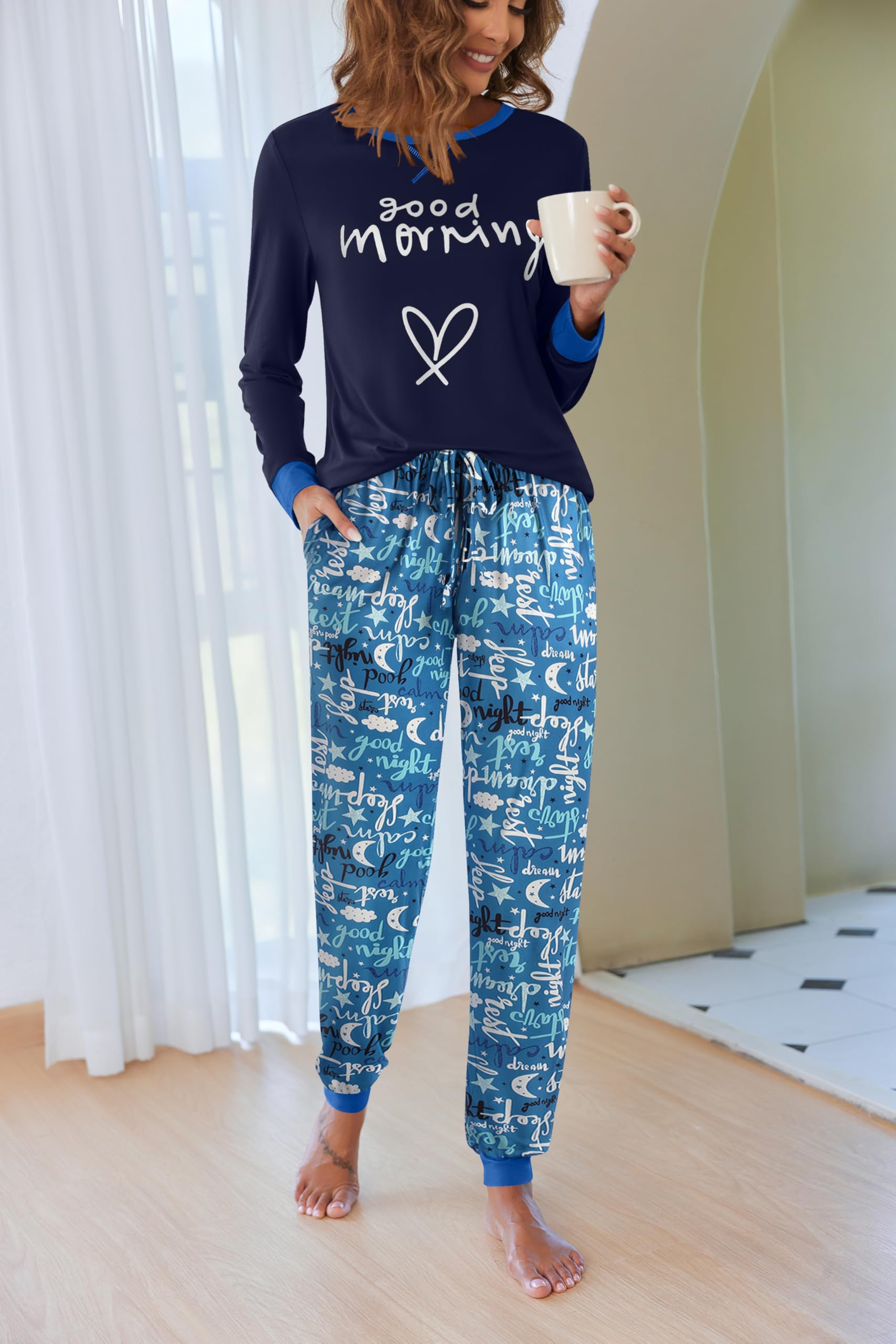 Ekouaer Pigiama Donna Invernali Set Pigiama Donna Lungo Pigiama Donna Invernale Comodo Pigiama Due Pezzi da Donna