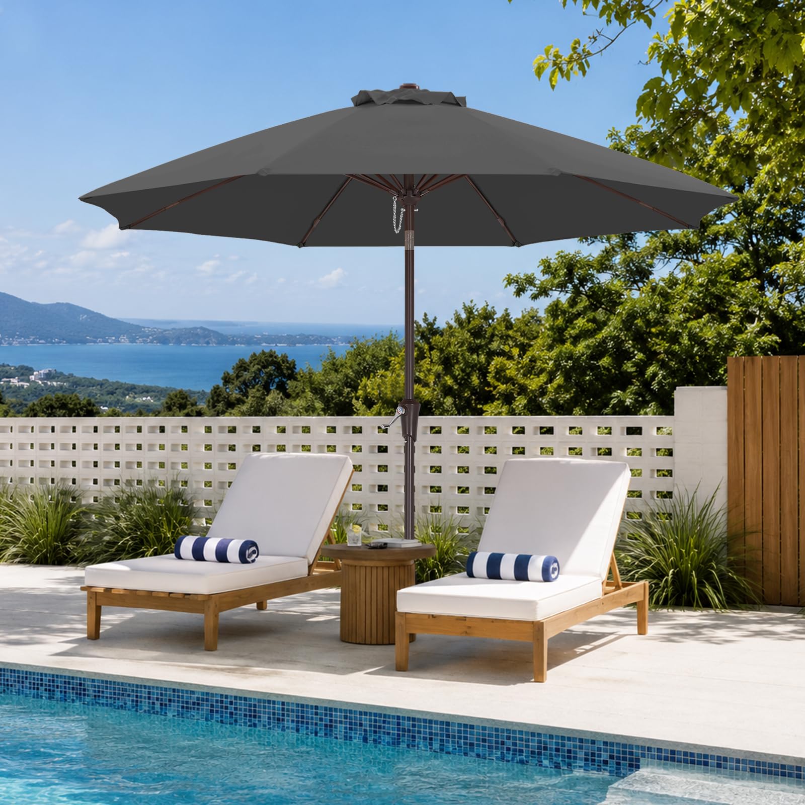 ABCCANOPY Parapluie extérieur rond en aluminium rotatif à 360° pour piscine jardin