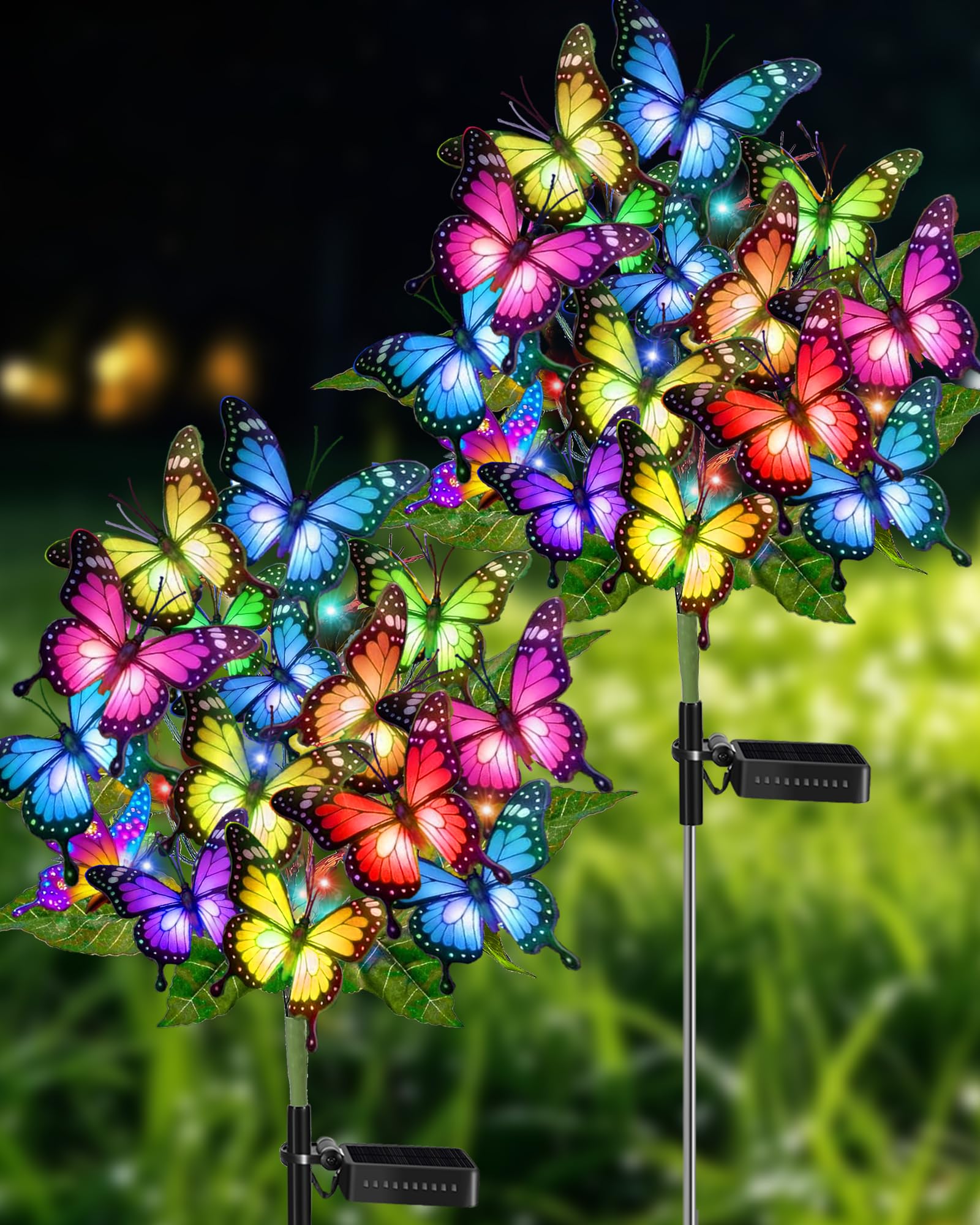 Solar Garden Lights Outdoor Waterproof Decorative | Solar Lights Outside 2 Pack with 86 LED 34 Butterfly Flowers Garden Decor Yard Patio Lawn, Gifts for Women Mother's Day Mom 2Pack
