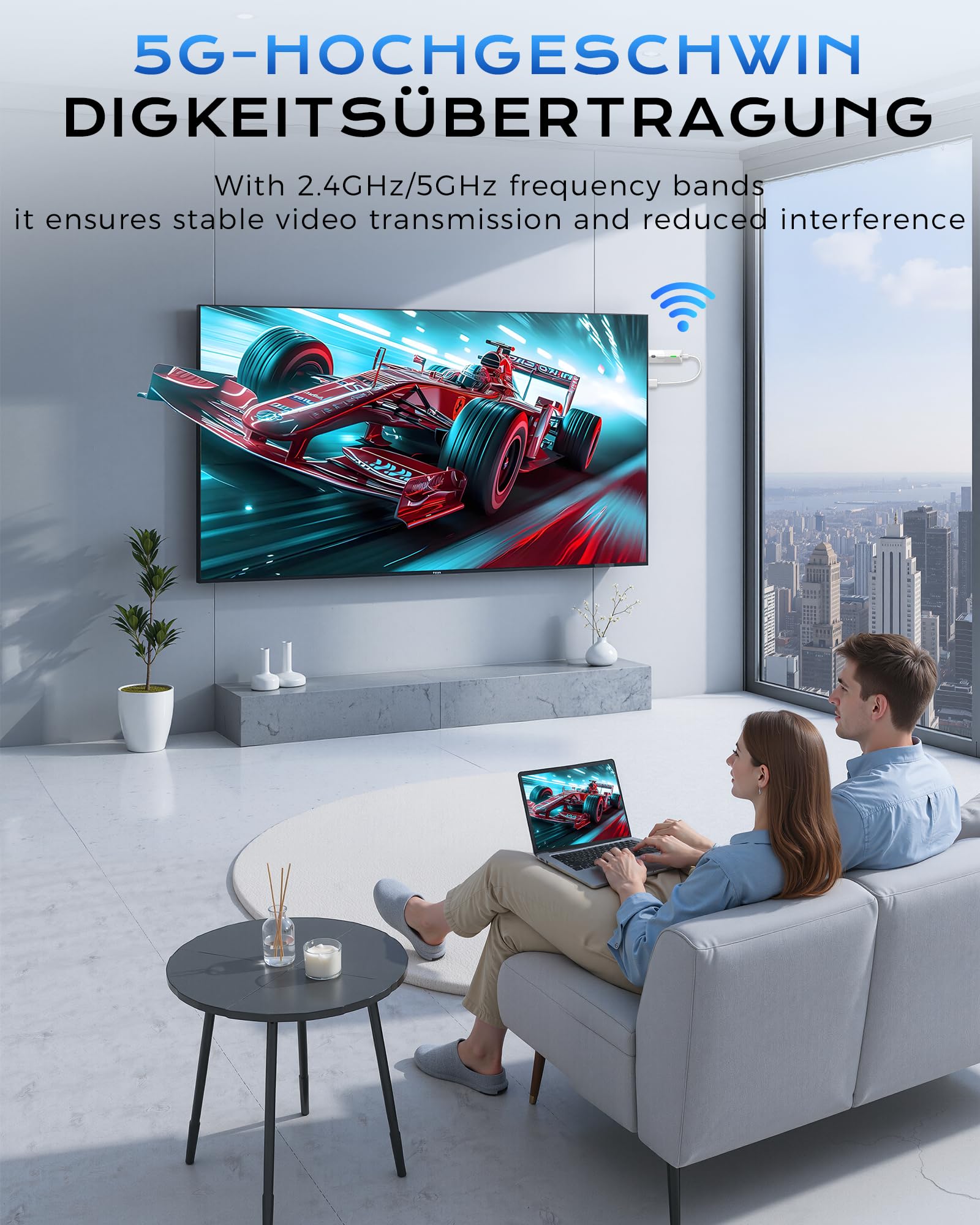Wireless Display Dongle Adapter HDMI 1080P@60Hz, 5GHz AirPlay/Miracast für TV/Projektor (kompatibel mit Smartphone, Tablet, PC/Mac)