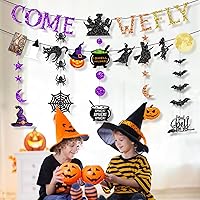 Vista 7 de Decoración de pancarta de Halloween con purpurina, guirnalda colgante de Halloween con fantasmas, brujas, murciélagos, arañas, calabazas, Tema