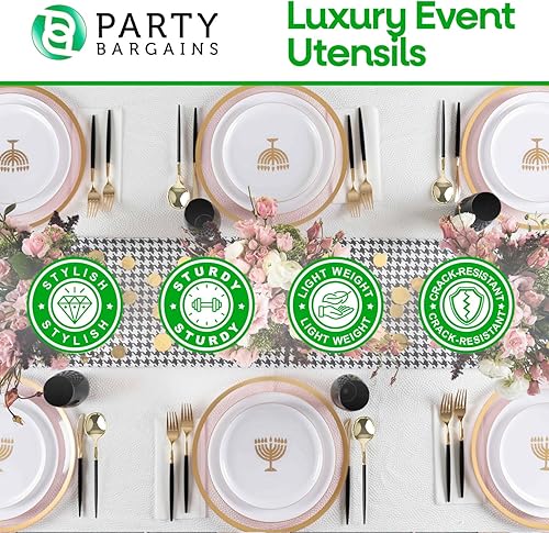 Miniatura 6 de Party Bargains Cuchara de sopa desechable de plástico, 64 unidades, negrodorado, cubiertos de cocina de diseño moderno novedoso para cenas