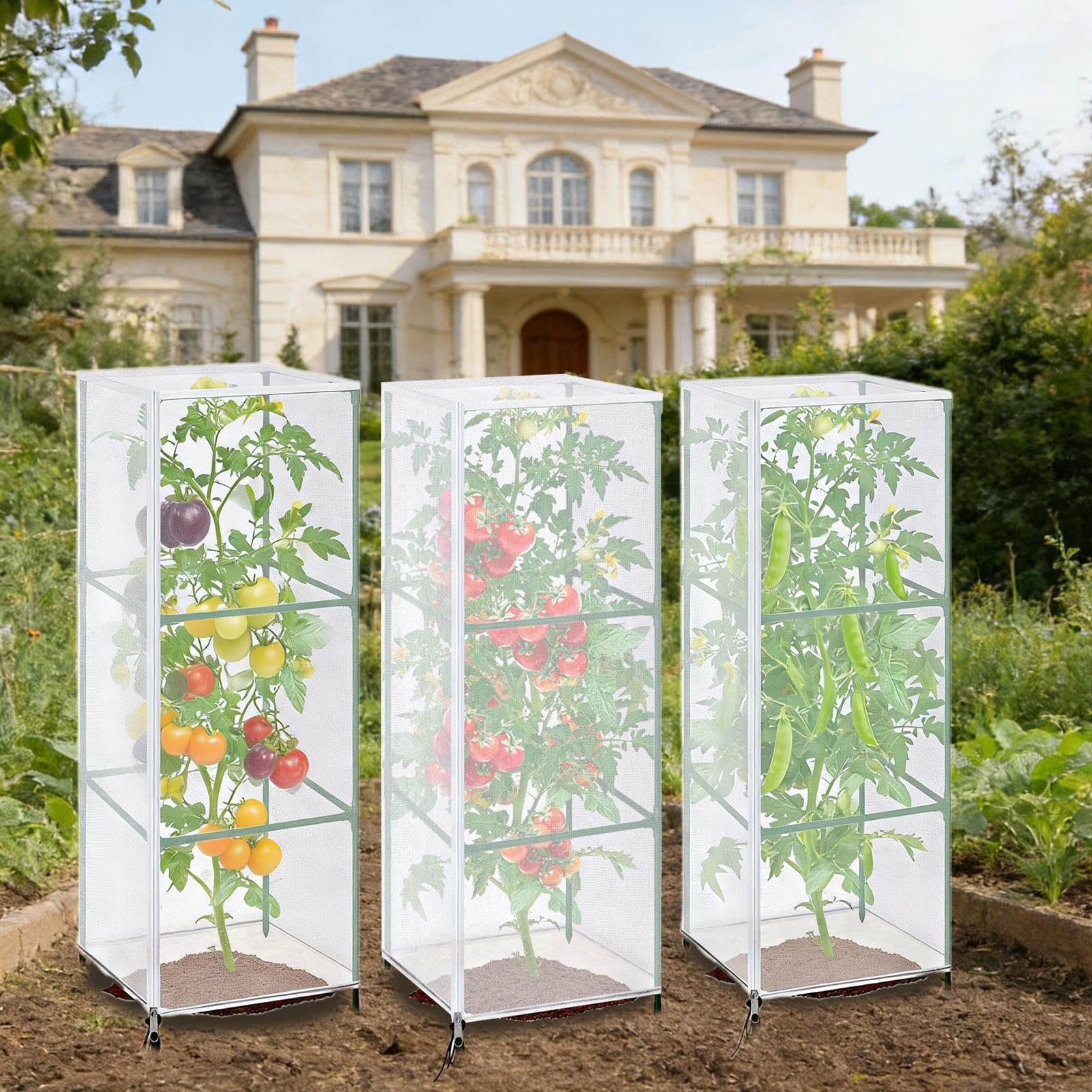 Protezione per piante, rete quadrata anti-moscerino, 150 x 45 cm, protezione per piante da giardino con cerniera e coulisse, per gatti, scoiattoli, , frutta, fiori, fragole, pomodori, balconi