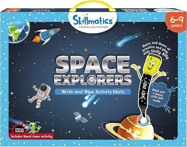 Skillmatics Educational Game : Space Explorers | Reusable Activity Mats with 2 Dry Erase Markers | Gifts, Travel Toy & Learning Tools for Ages 6-9