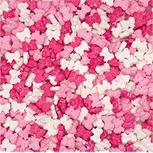 NCS Ribbon Bow Shaped Edible Sprinkles Hot Pink, Light Pink & White Cupcake, Cake & Cookie Decorations, 7 oz